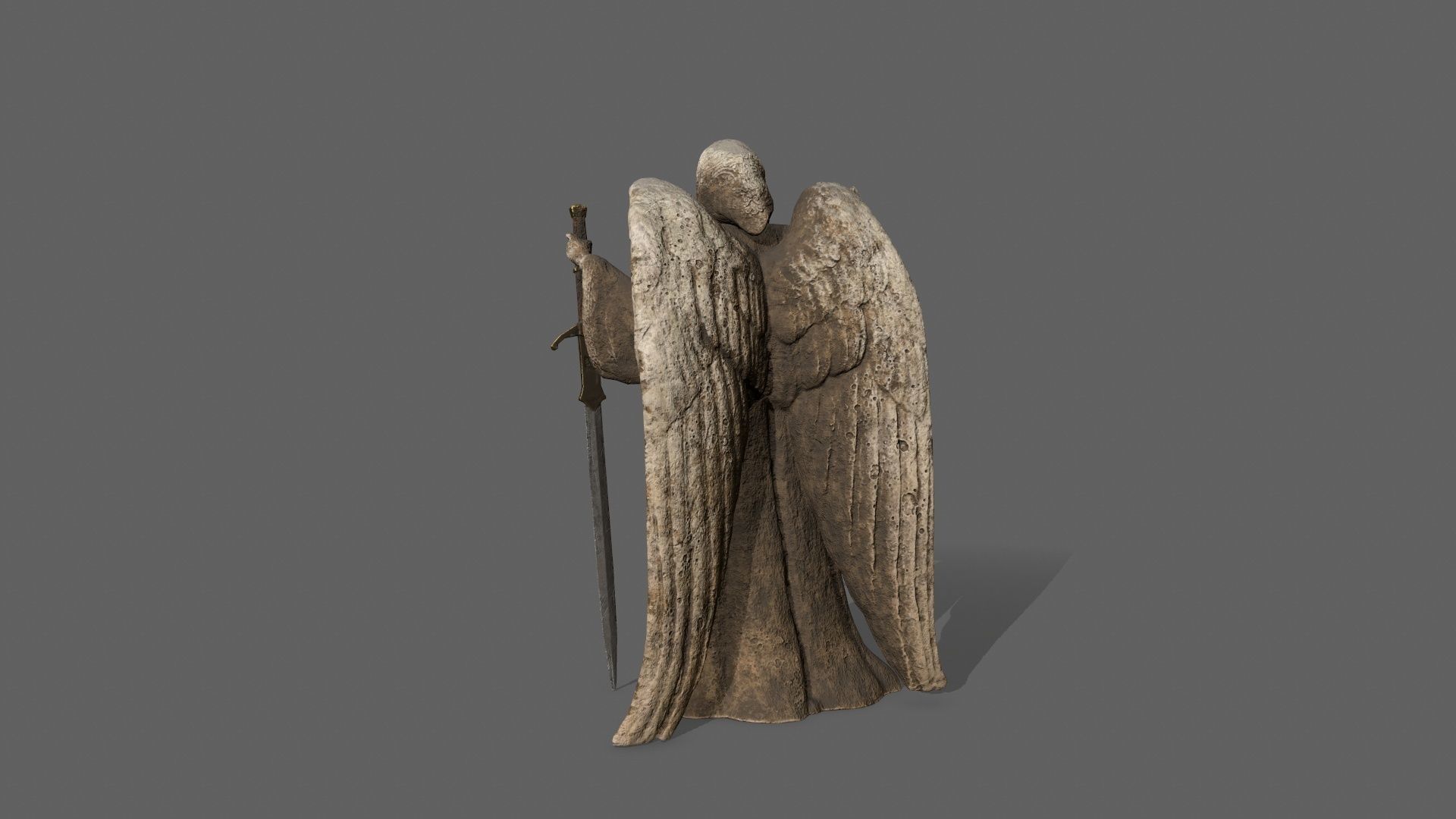 Angel statue of holding sword Low-poly 3D model_5