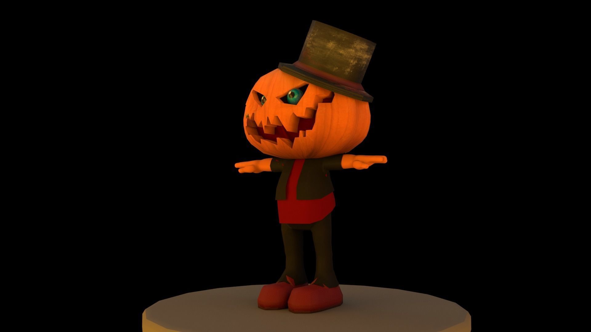 Halloween Pumpkin Character Low-poly 3D model_2