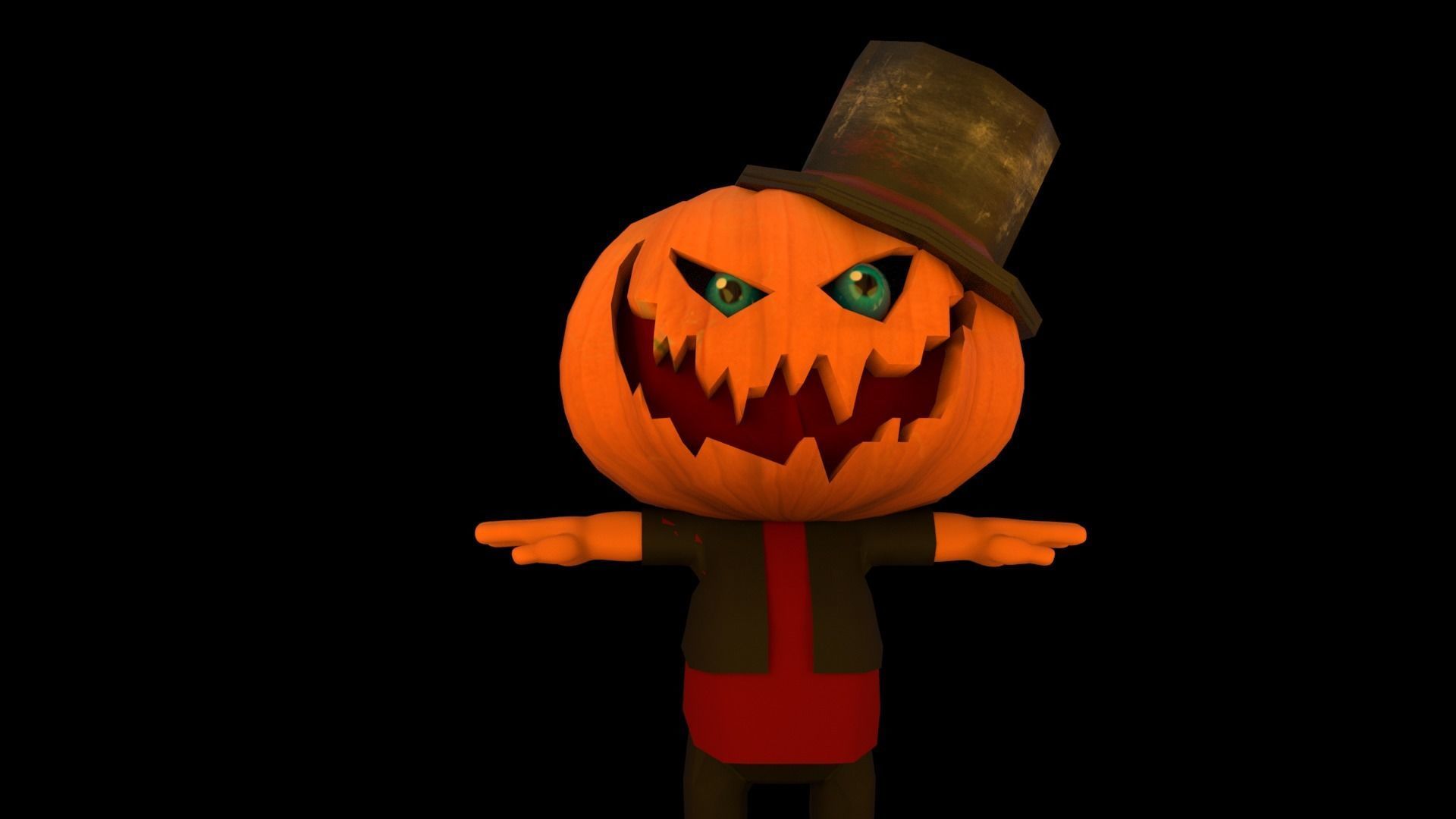 Halloween Pumpkin Character Low-poly 3D model_1