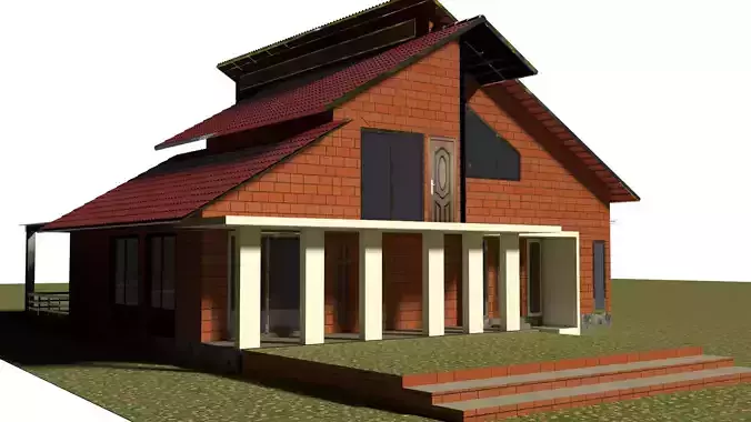 farmhouse model house with roof 3D model