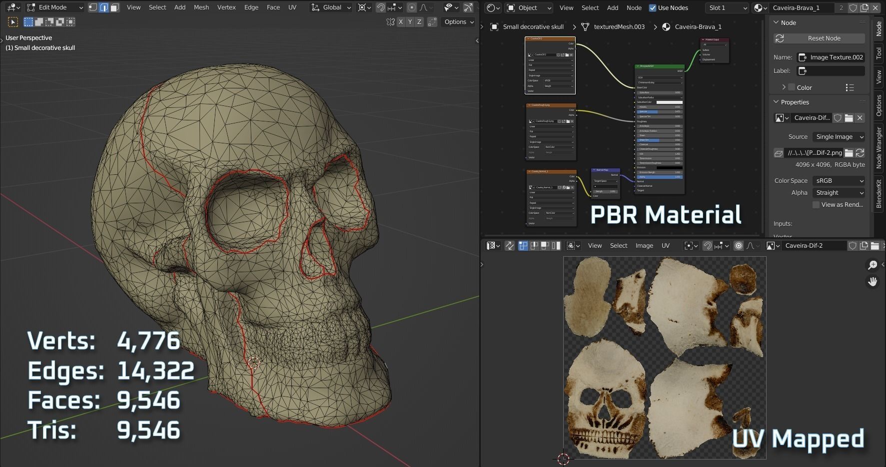 Small Decorative Skull - 3D Scan Low-poly 3D model_6