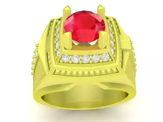 Luxury Square Red Gemstone Diamond Mens Ring 3972 3D print model
