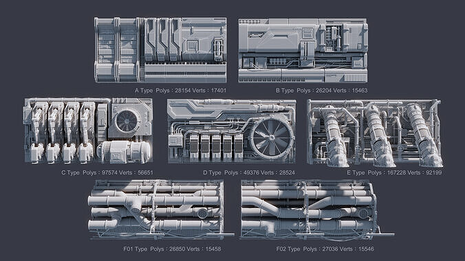 Sci-Fi Architecture Panels Kit Vol 04-PBR Low-poly 3D model 3
