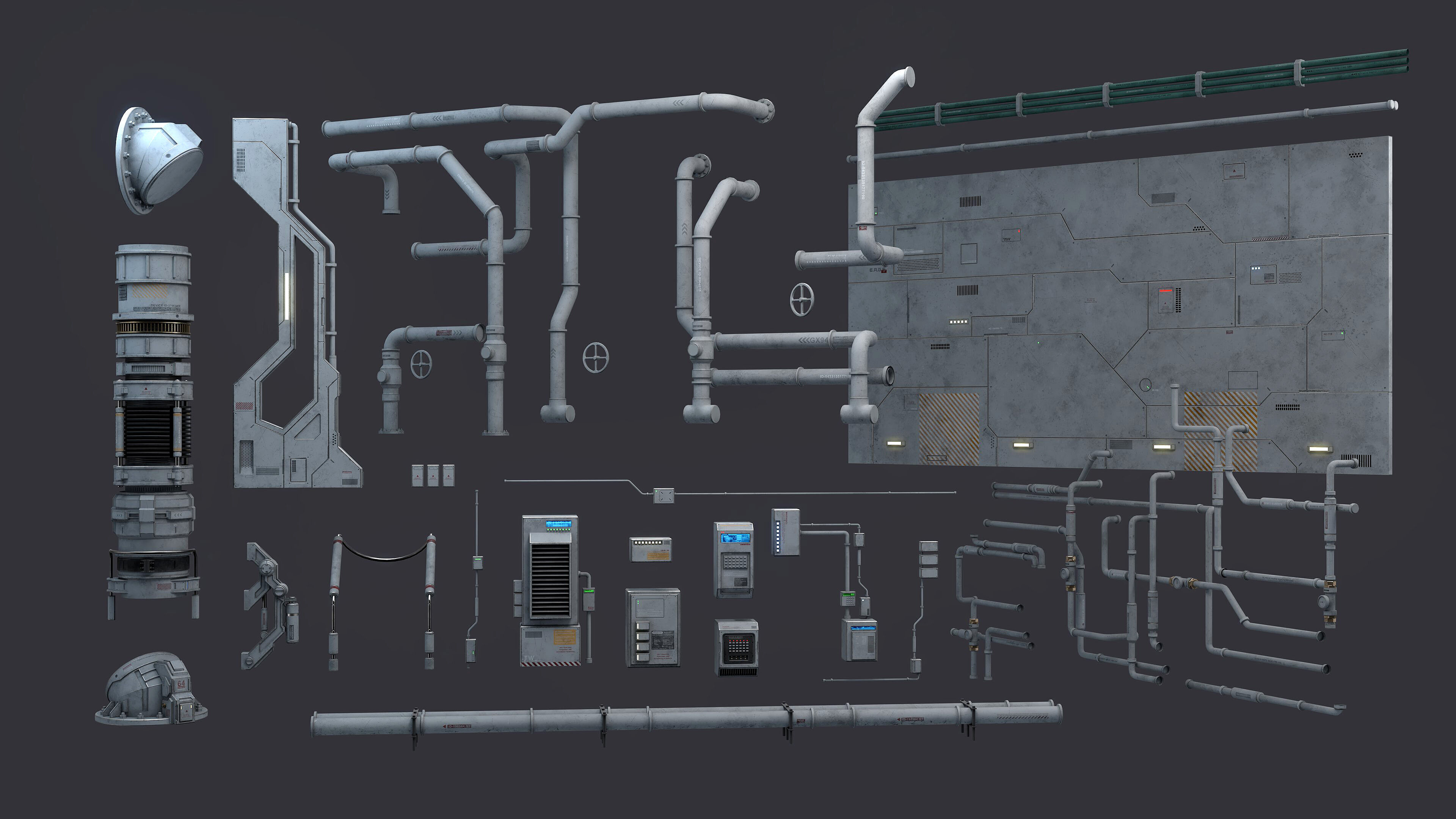 Sci-Fi Architecture Panels Kit Vol 04-PBR Low-poly 3D model_16