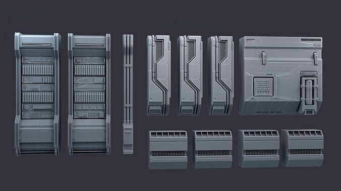 Sci-Fi Architecture Panels Kit Vol 04-PBR Low-poly 3D model 6