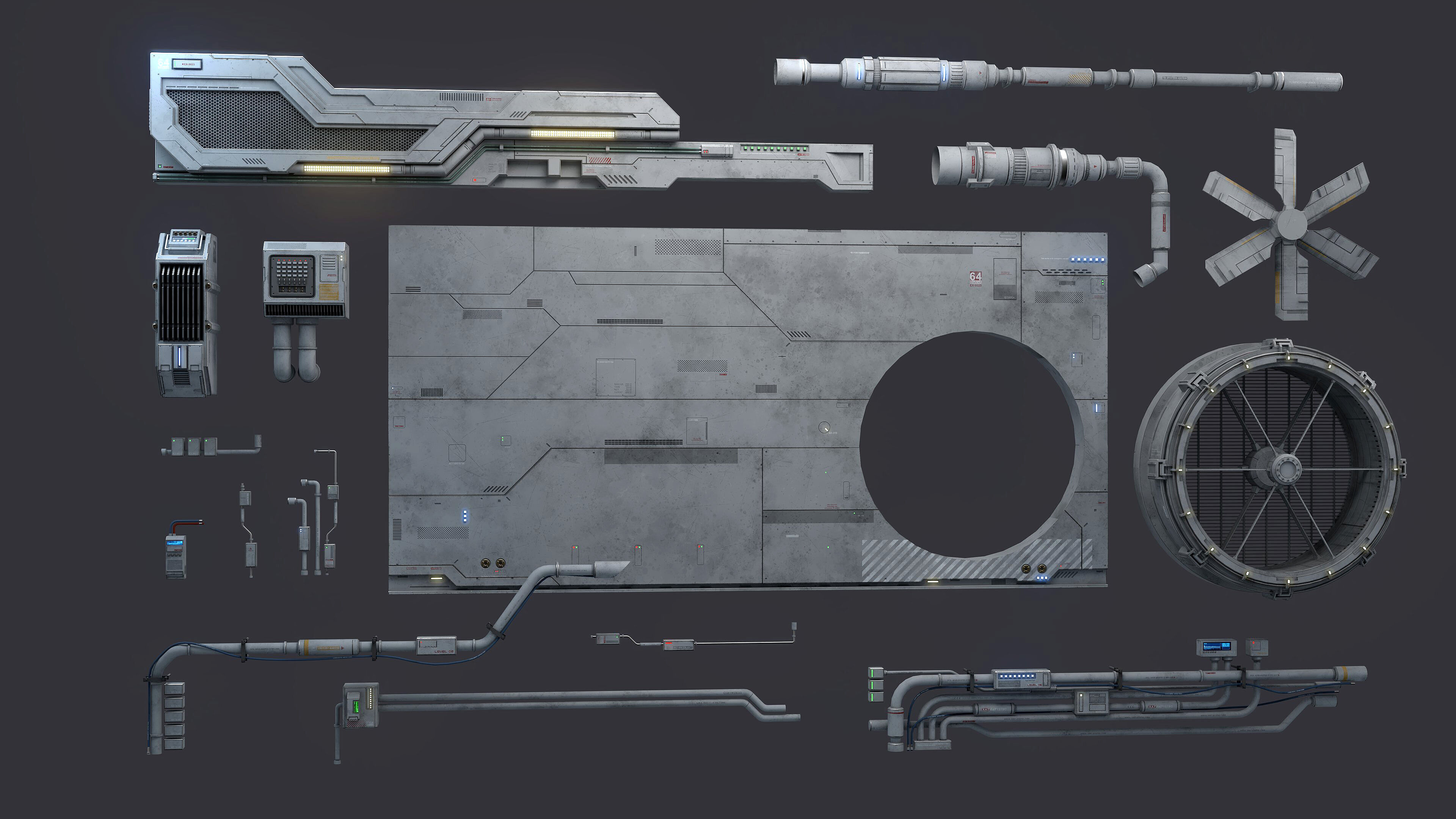 Sci-Fi Architecture Panels Kit Vol 04-PBR Low-poly 3D model_13