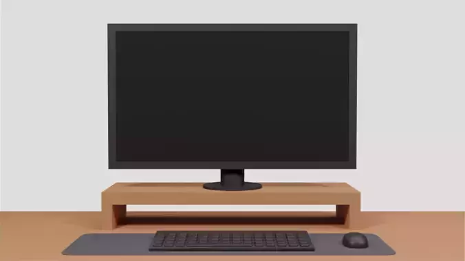 Monitor Mouse and Keyboard 3D Model Lowpoly Low-poly 3D model