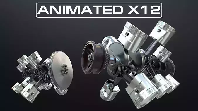 X12 Engine Working Animated 3D model