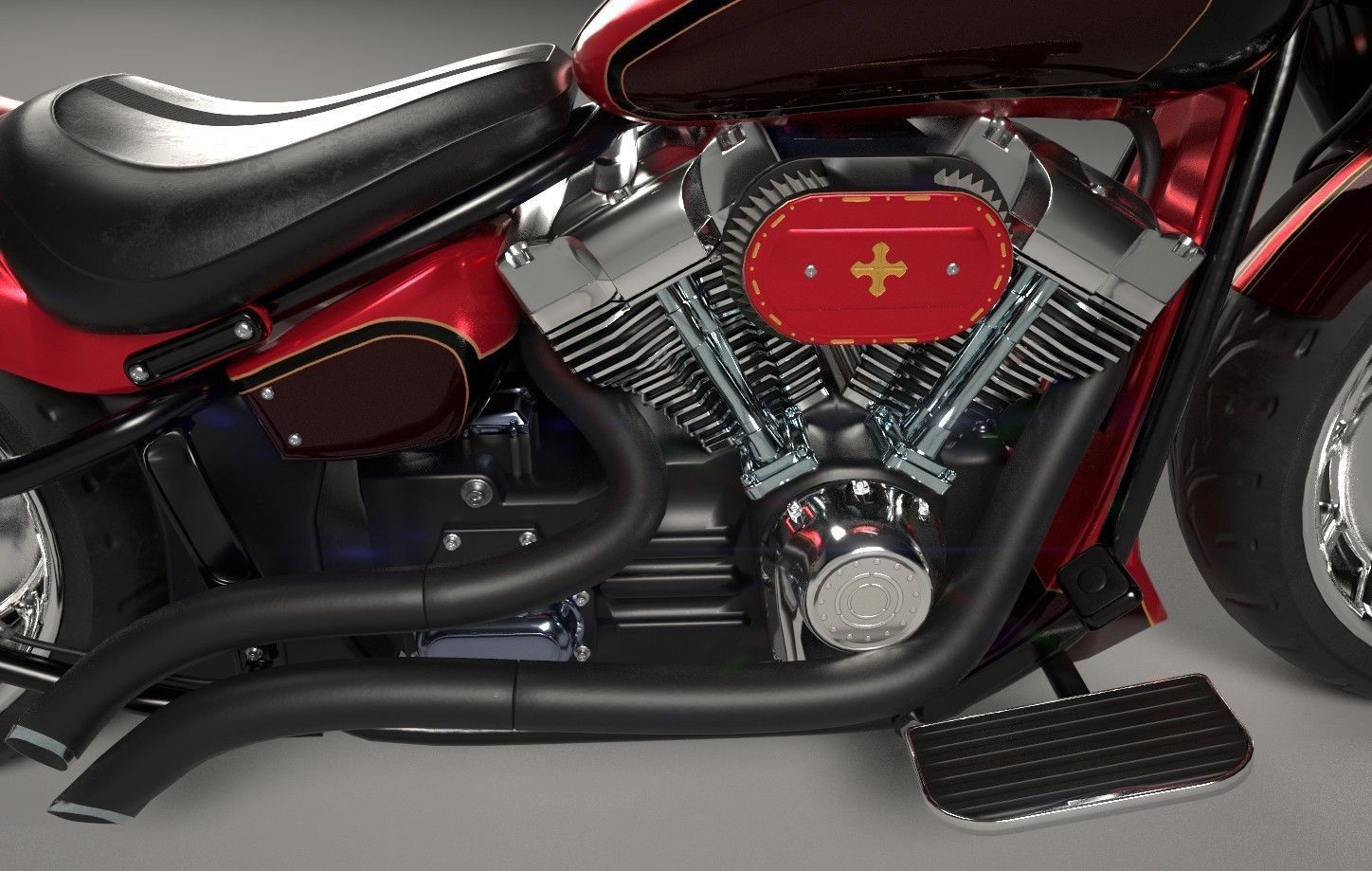 Big Custom Motorcyle Low-poly 3D model_15