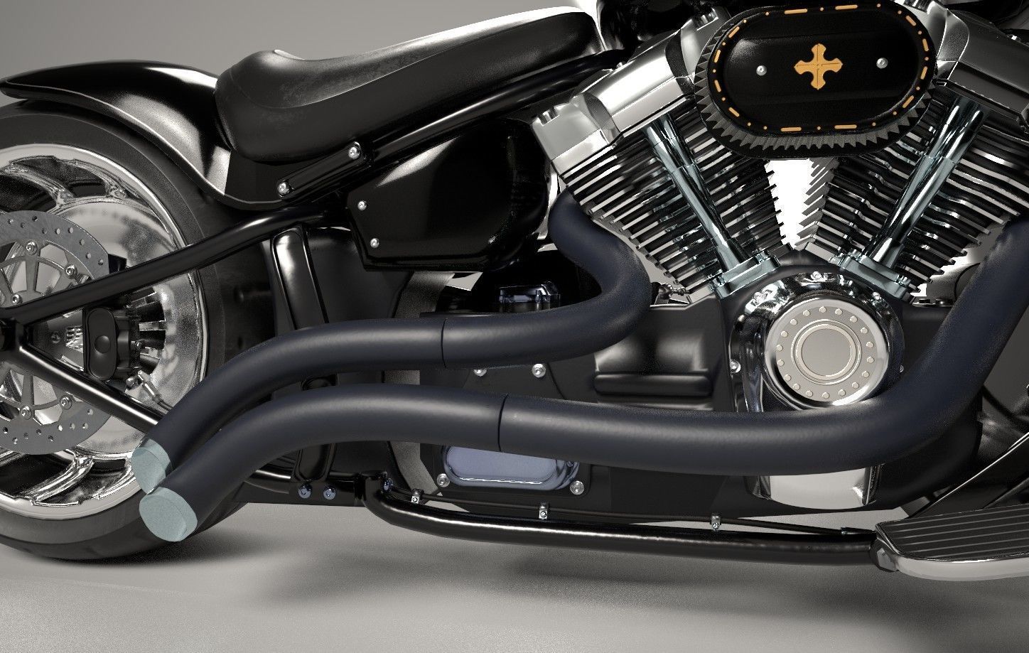 Big Custom Motorcyle Low-poly 3D model_3