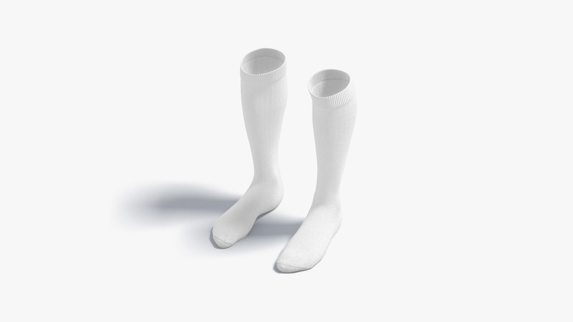 White Knee High Socks - fabric sox pair Low-poly 3D model_2