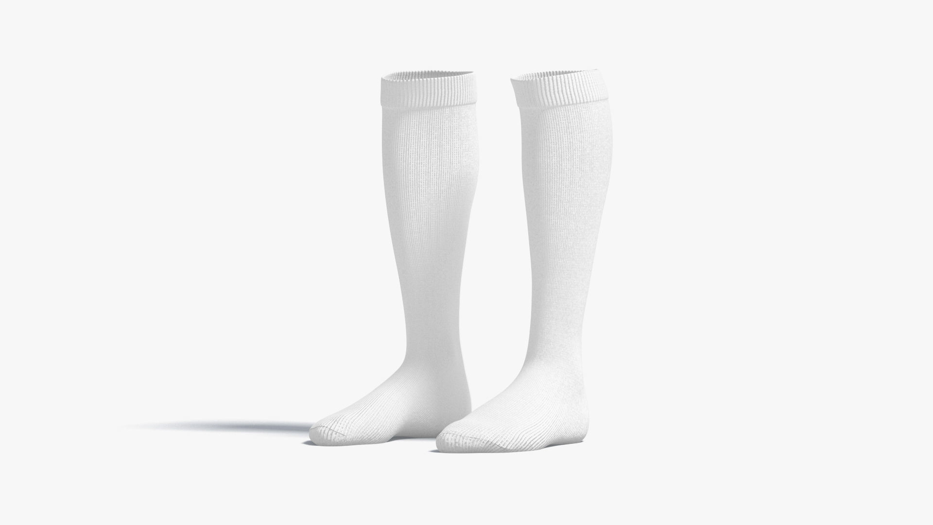 White Knee High Socks - fabric sox pair Low-poly 3D model_1