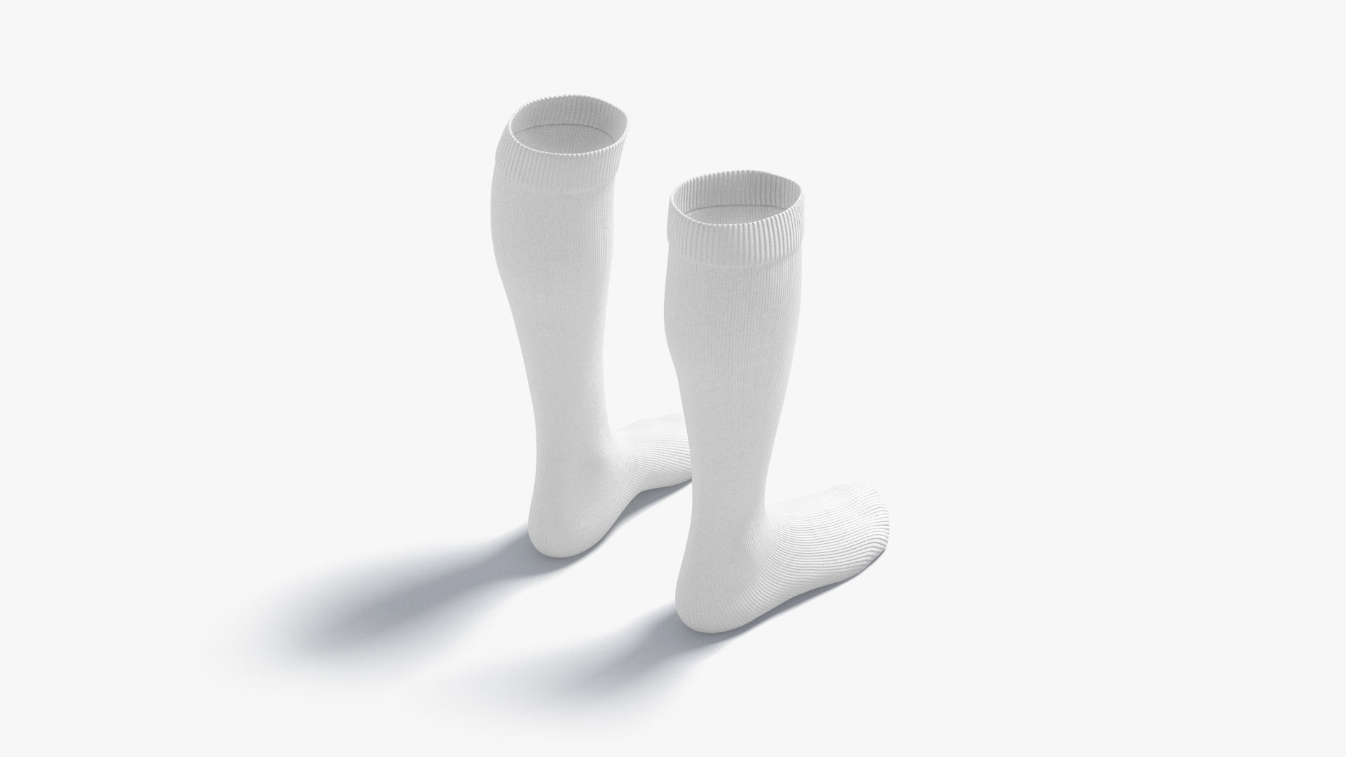 White Knee High Socks - fabric sox pair Low-poly 3D model_4