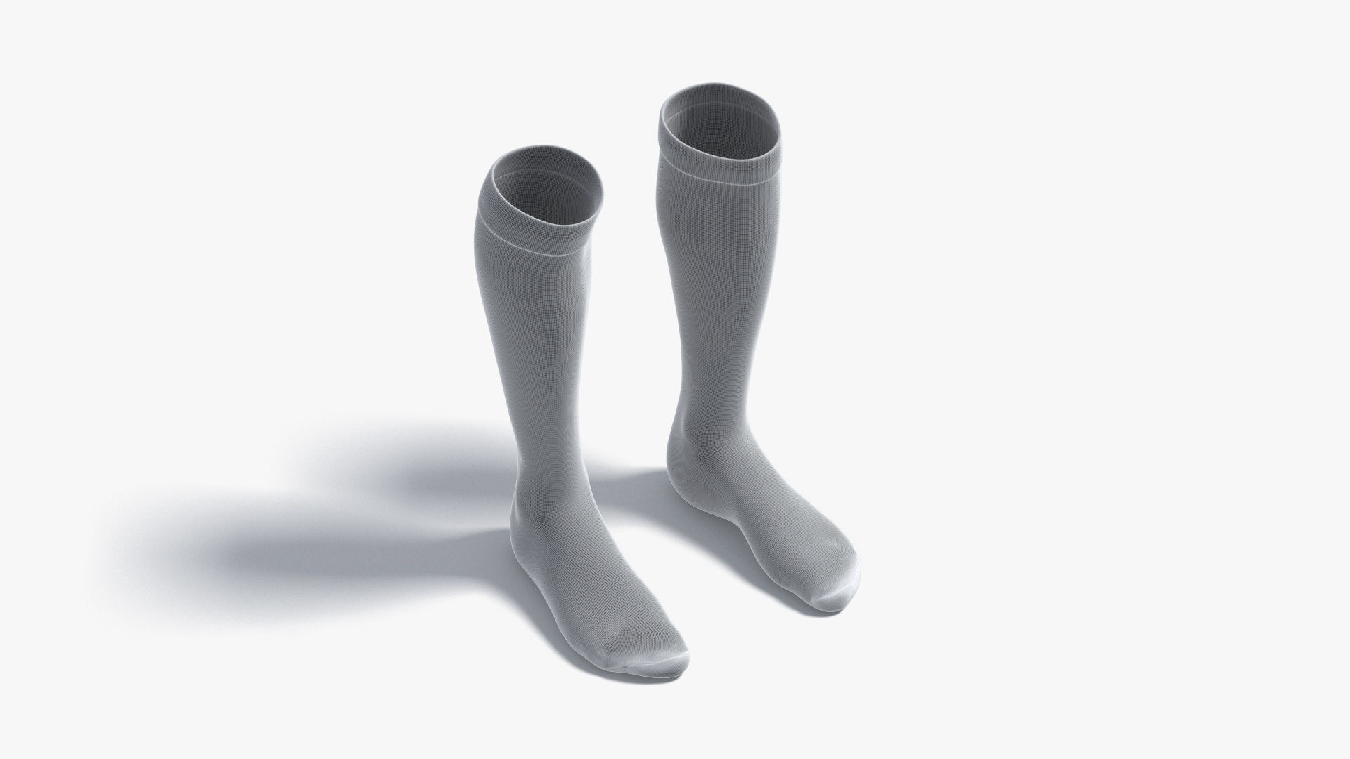 White Knee High Socks - fabric sox pair Low-poly 3D model_8