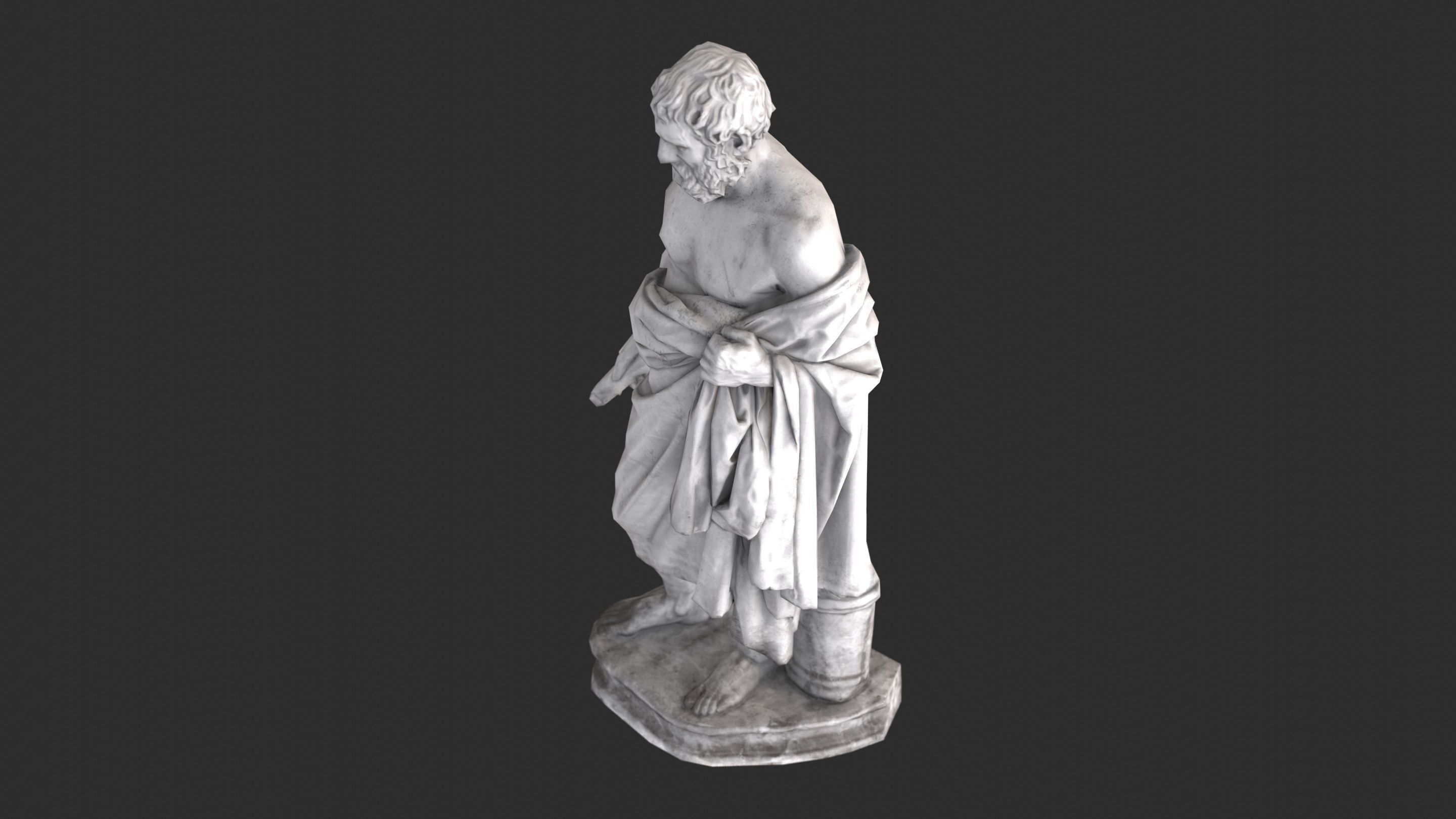 Greek Man Statue - Granite Low-poly 3D model_7
