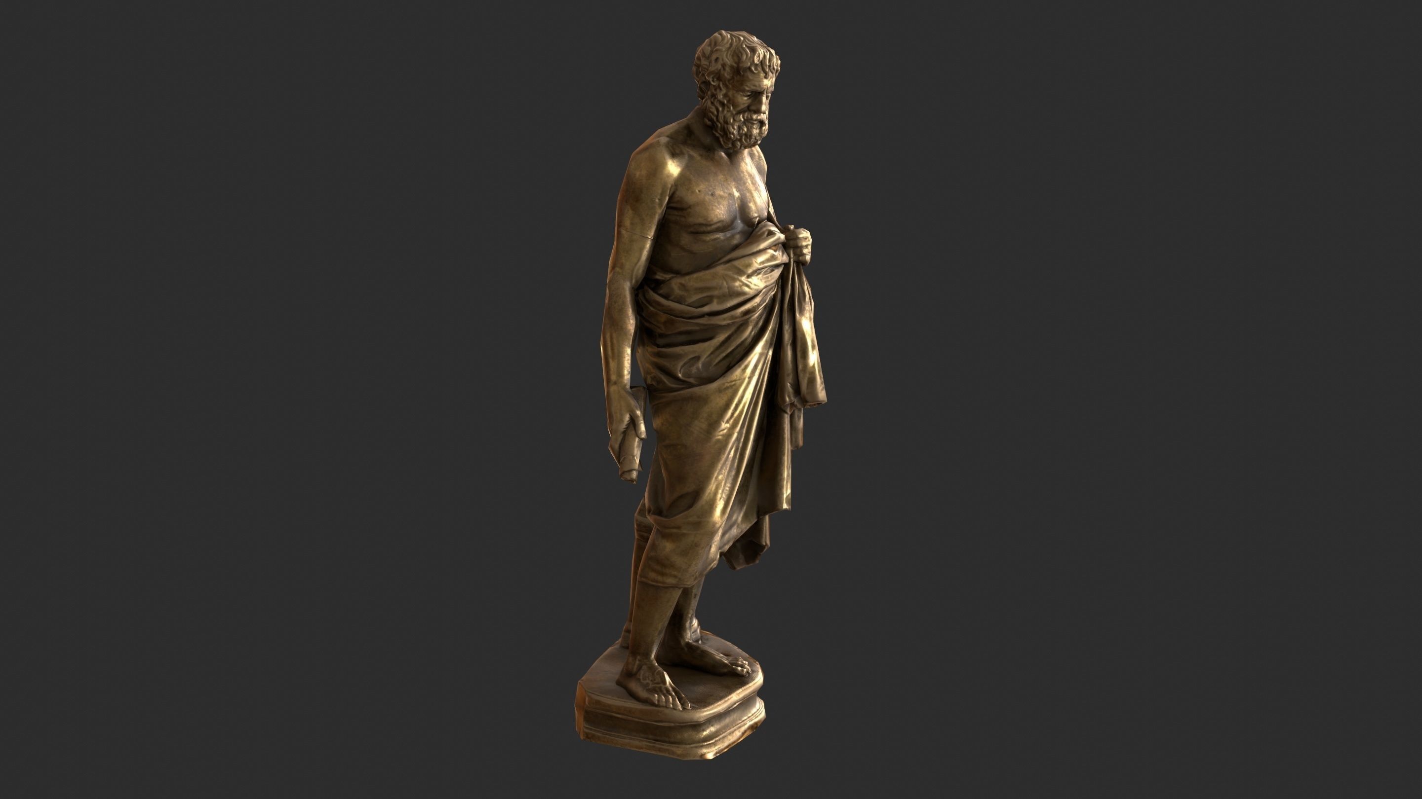Greek Man Statue - Gold Low-poly 3D model_3