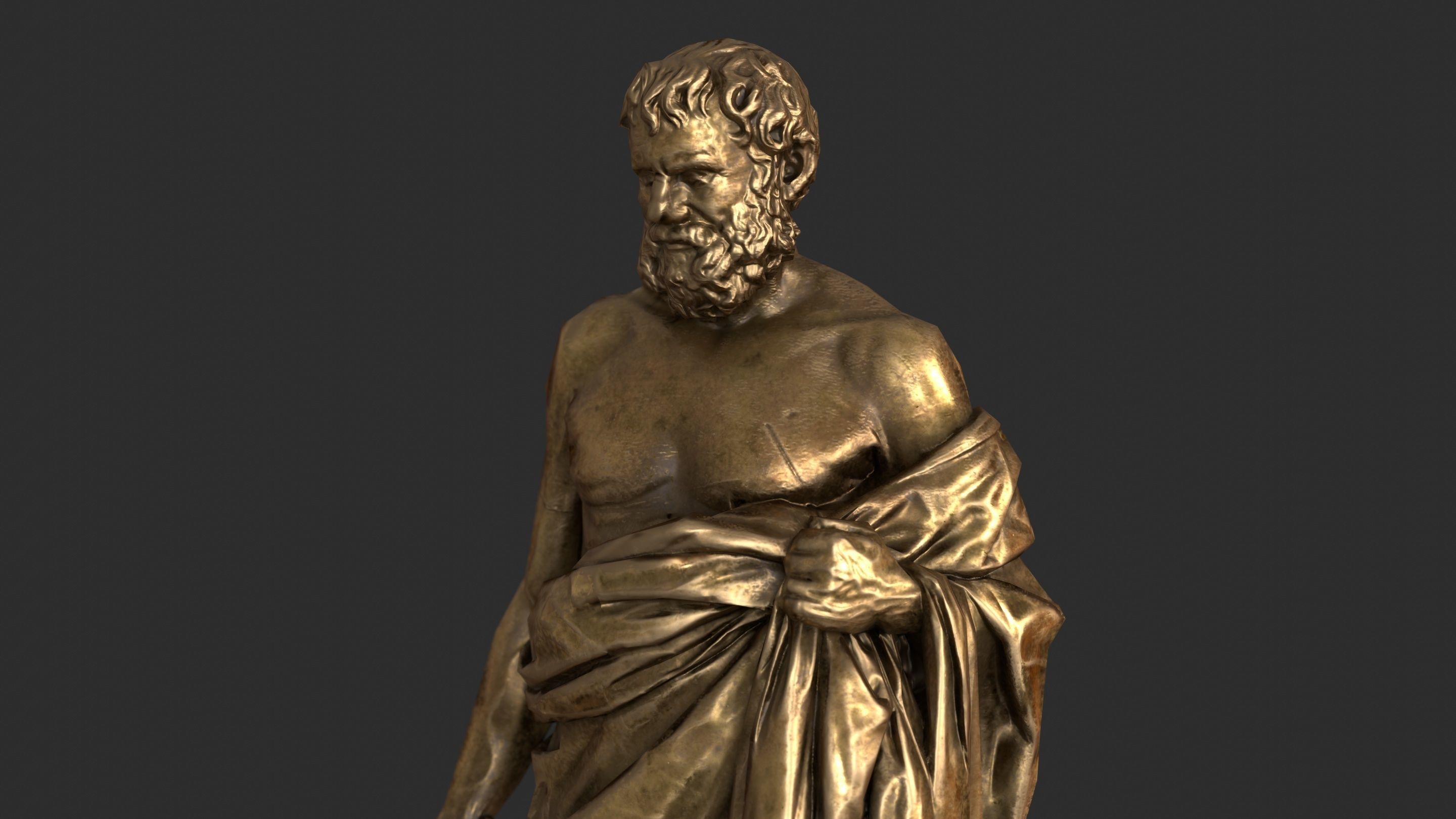 Greek Man Statue - Gold Low-poly 3D model_9