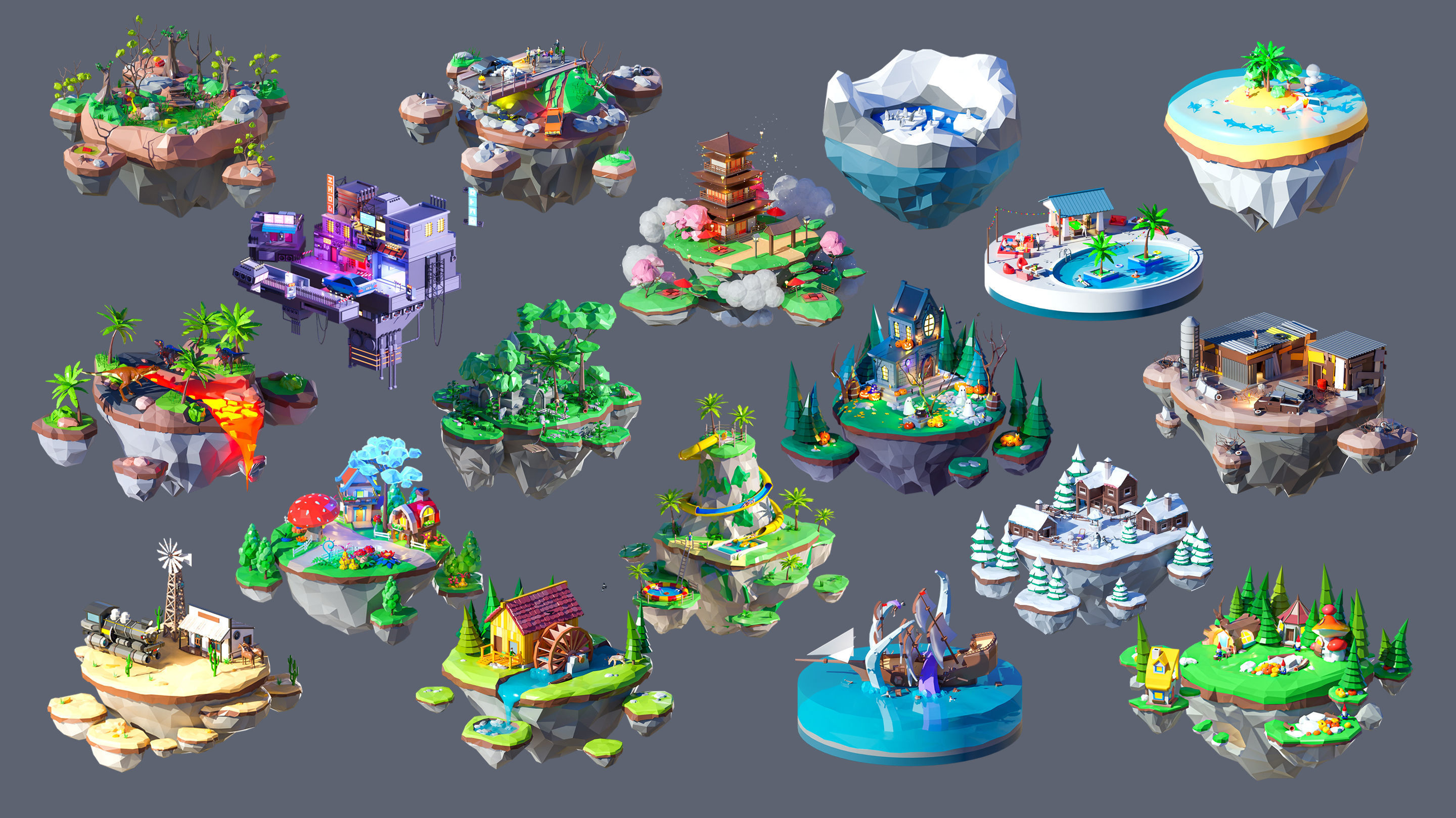 Worlds Islands Low-poly 3D model_3