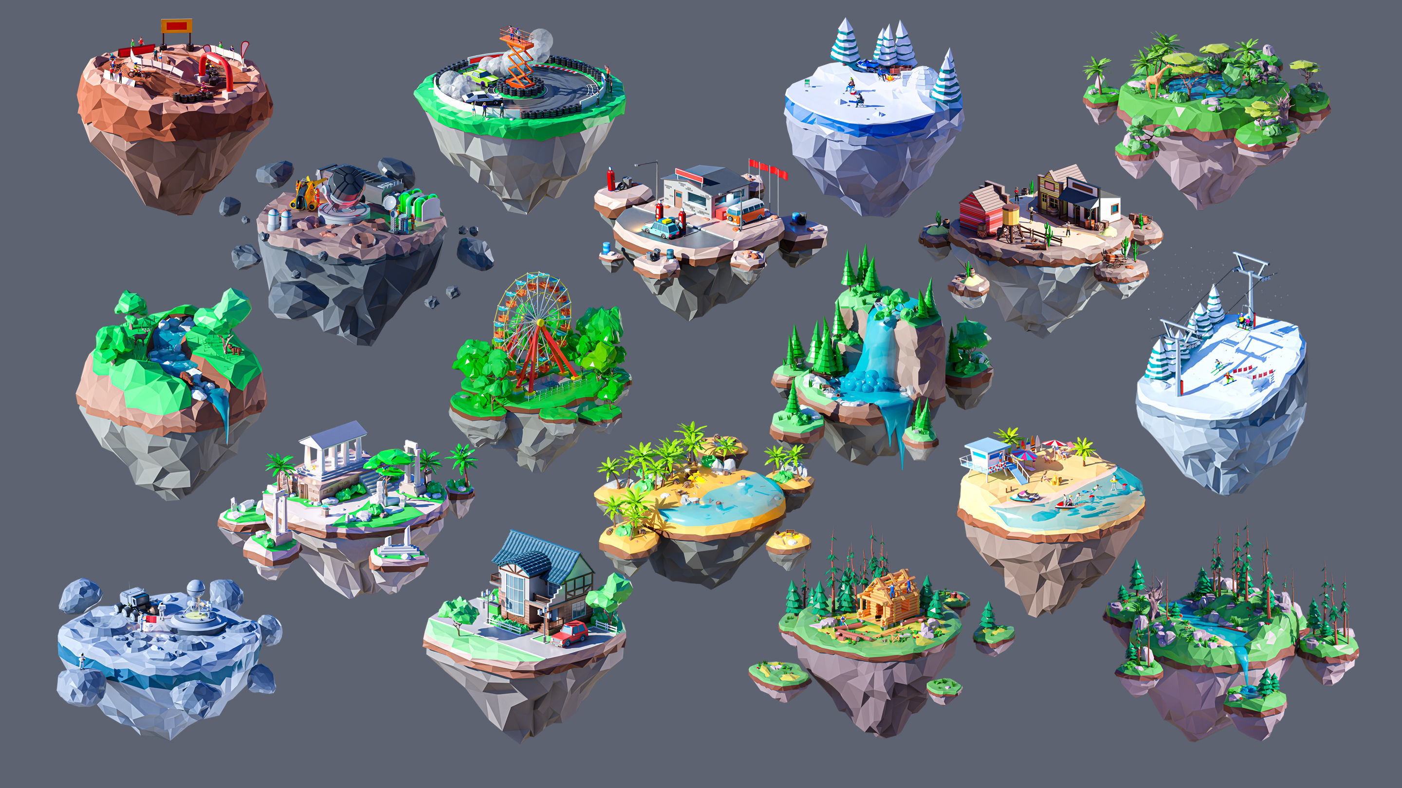 Worlds Islands Low-poly 3D model_4