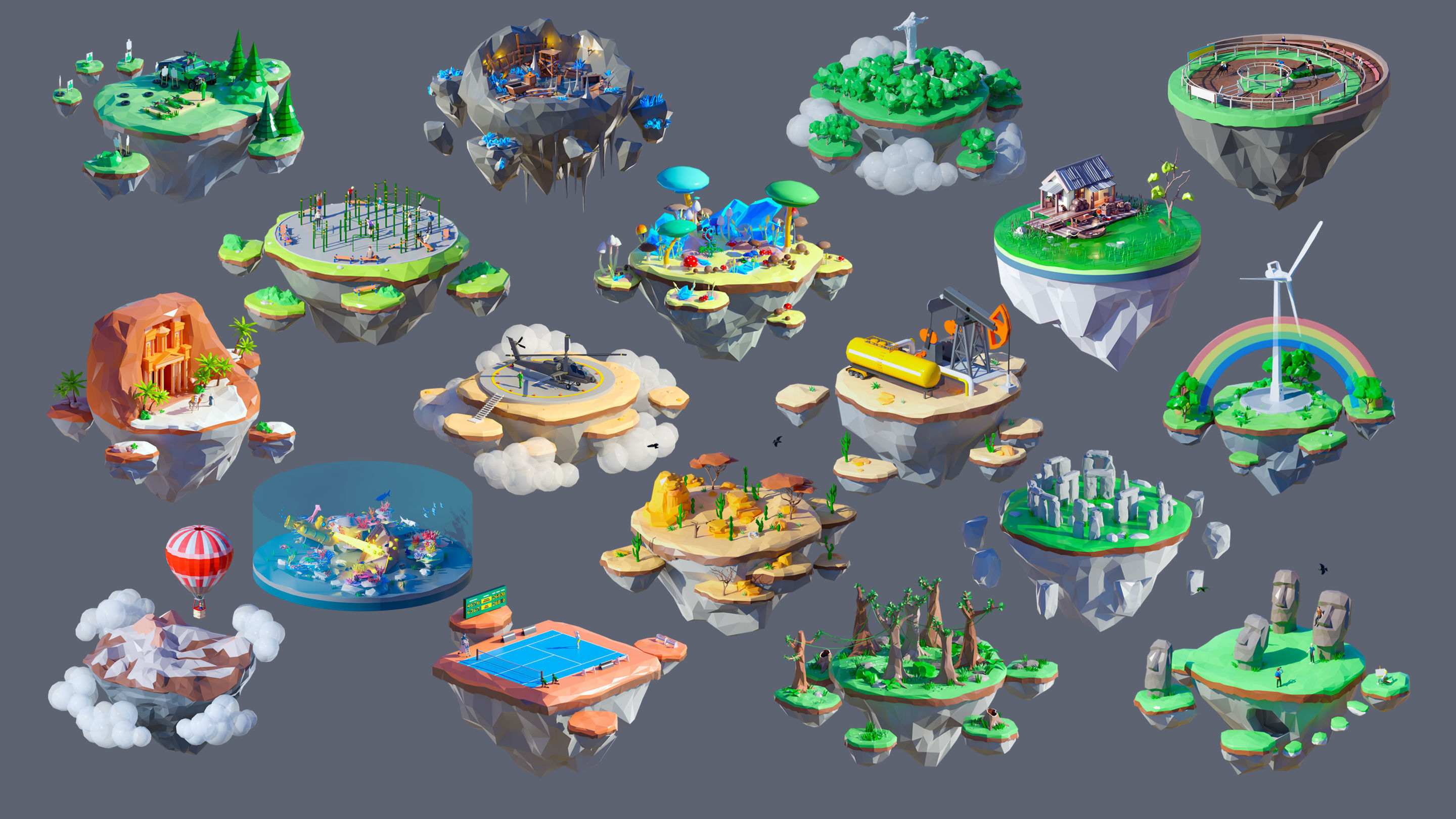 Worlds Islands Low-poly 3D model_7