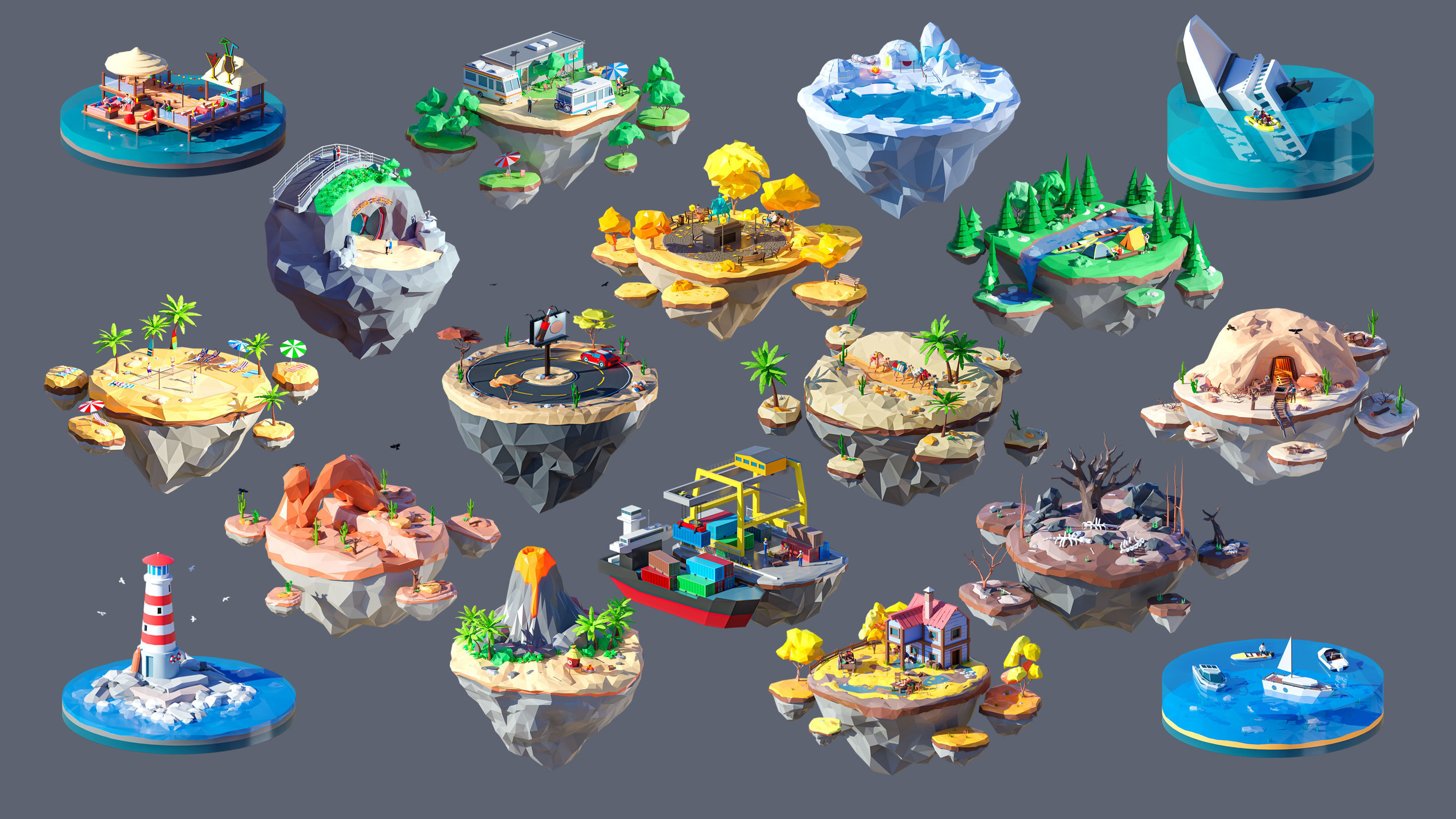 Worlds Islands Low-poly 3D model_5