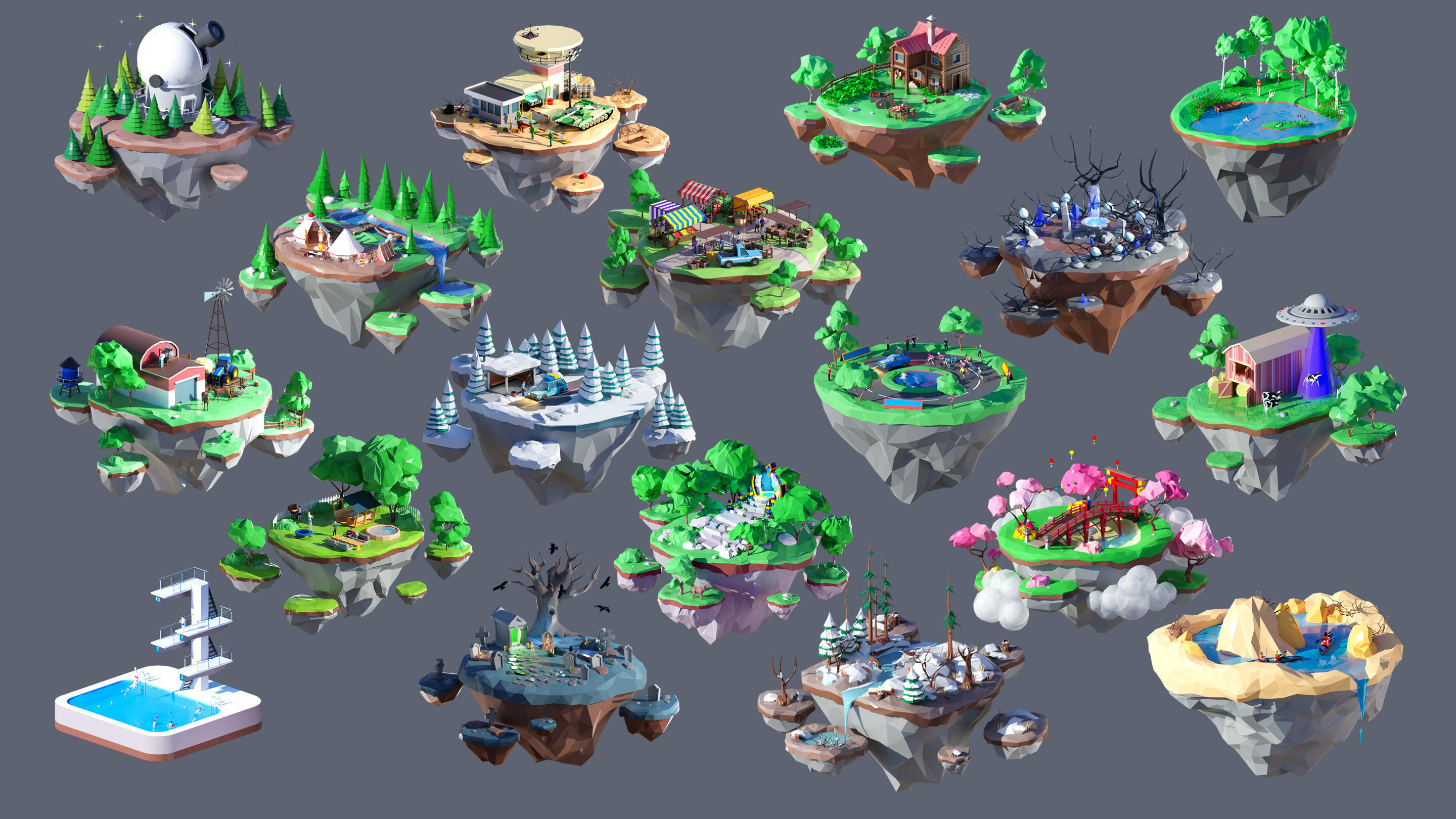 Worlds Islands Low-poly 3D model_6