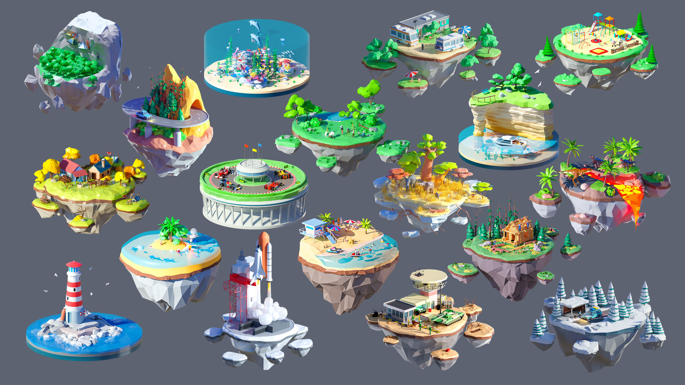 Worlds Islands Low-poly 3D model_8
