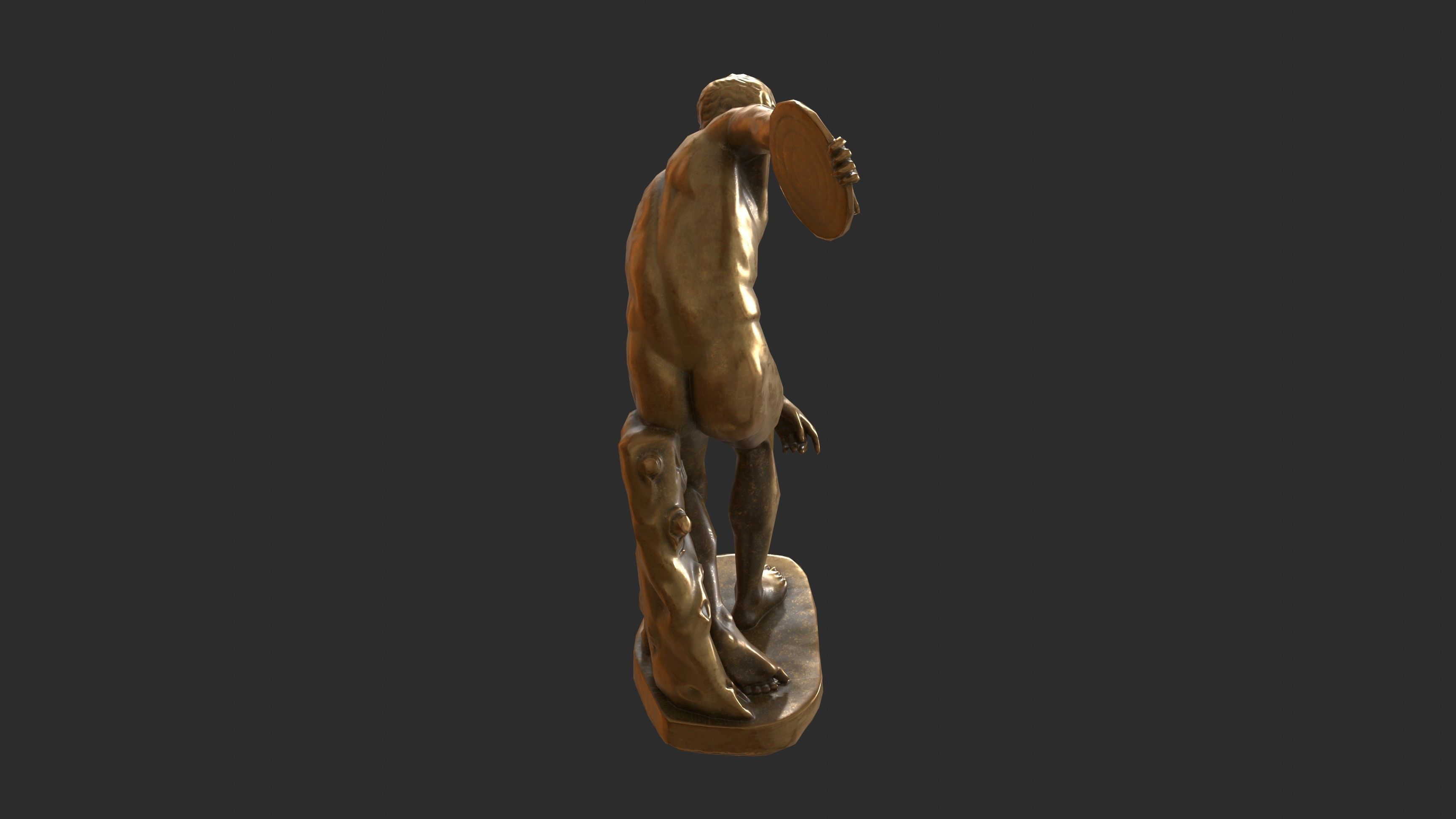 Discobolus Statue - Gold Low-poly 3D model_3