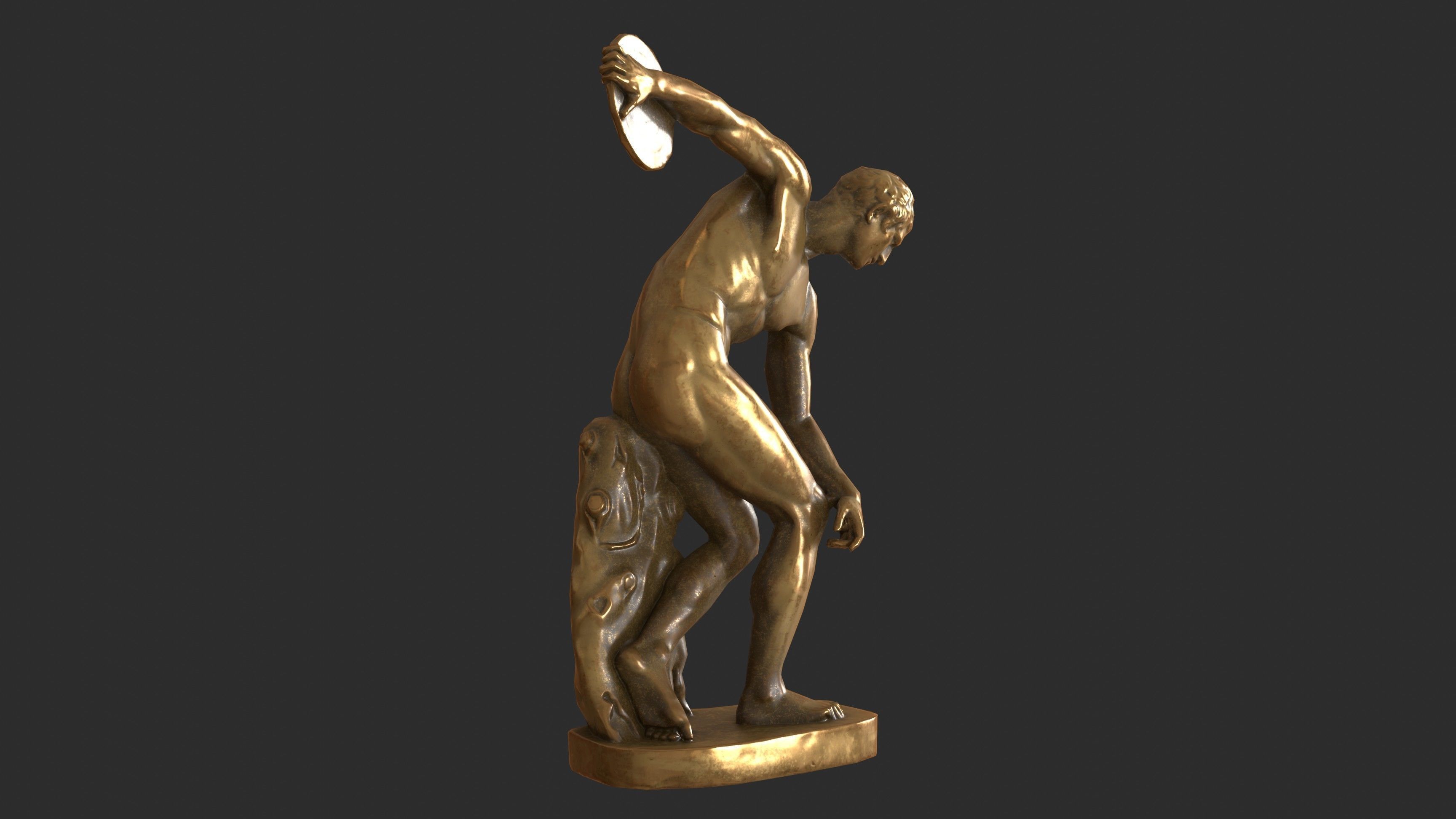 Discobolus Statue - Gold Low-poly 3D model_2