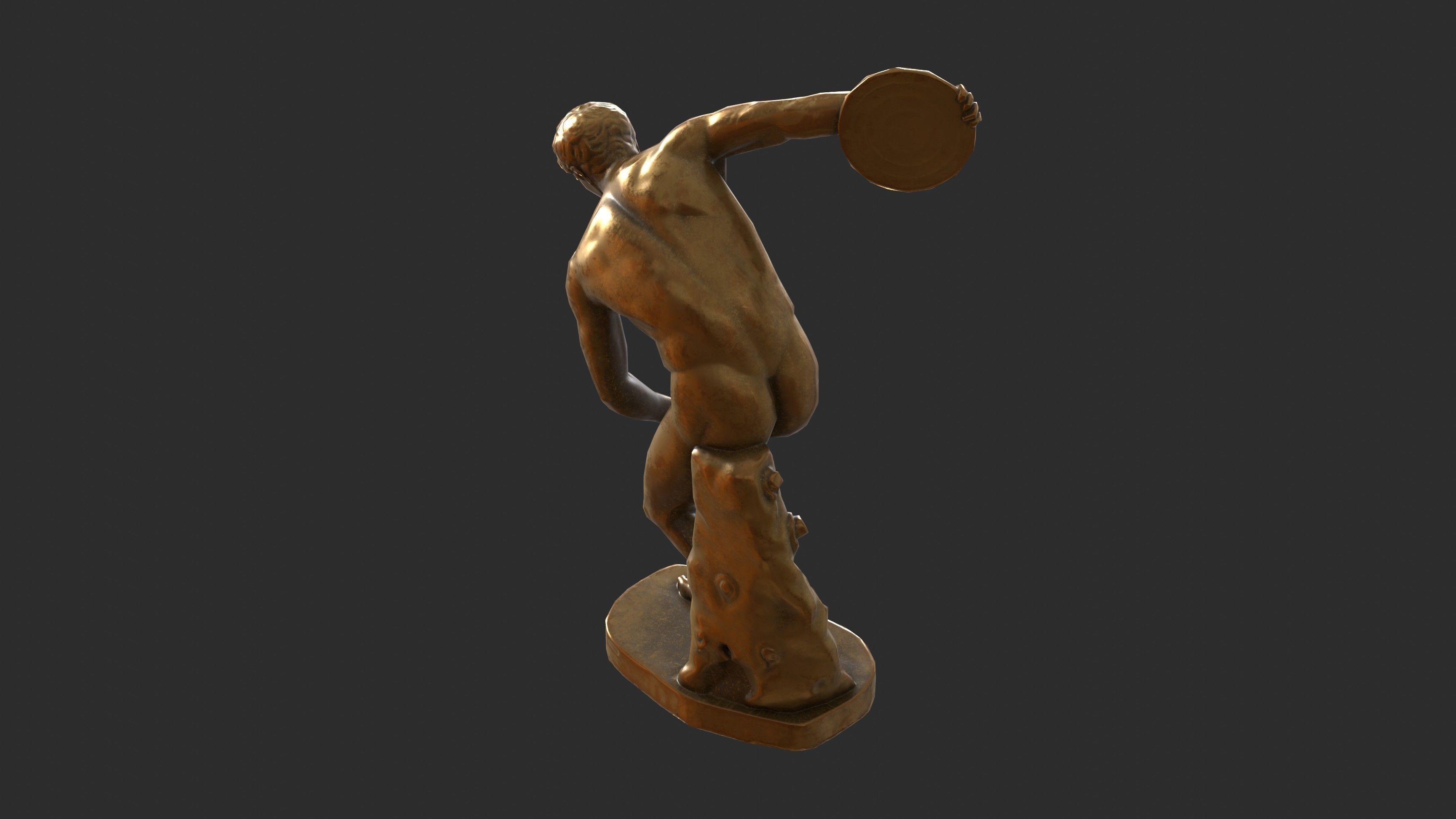Discobolus Statue - Gold Low-poly 3D model_4