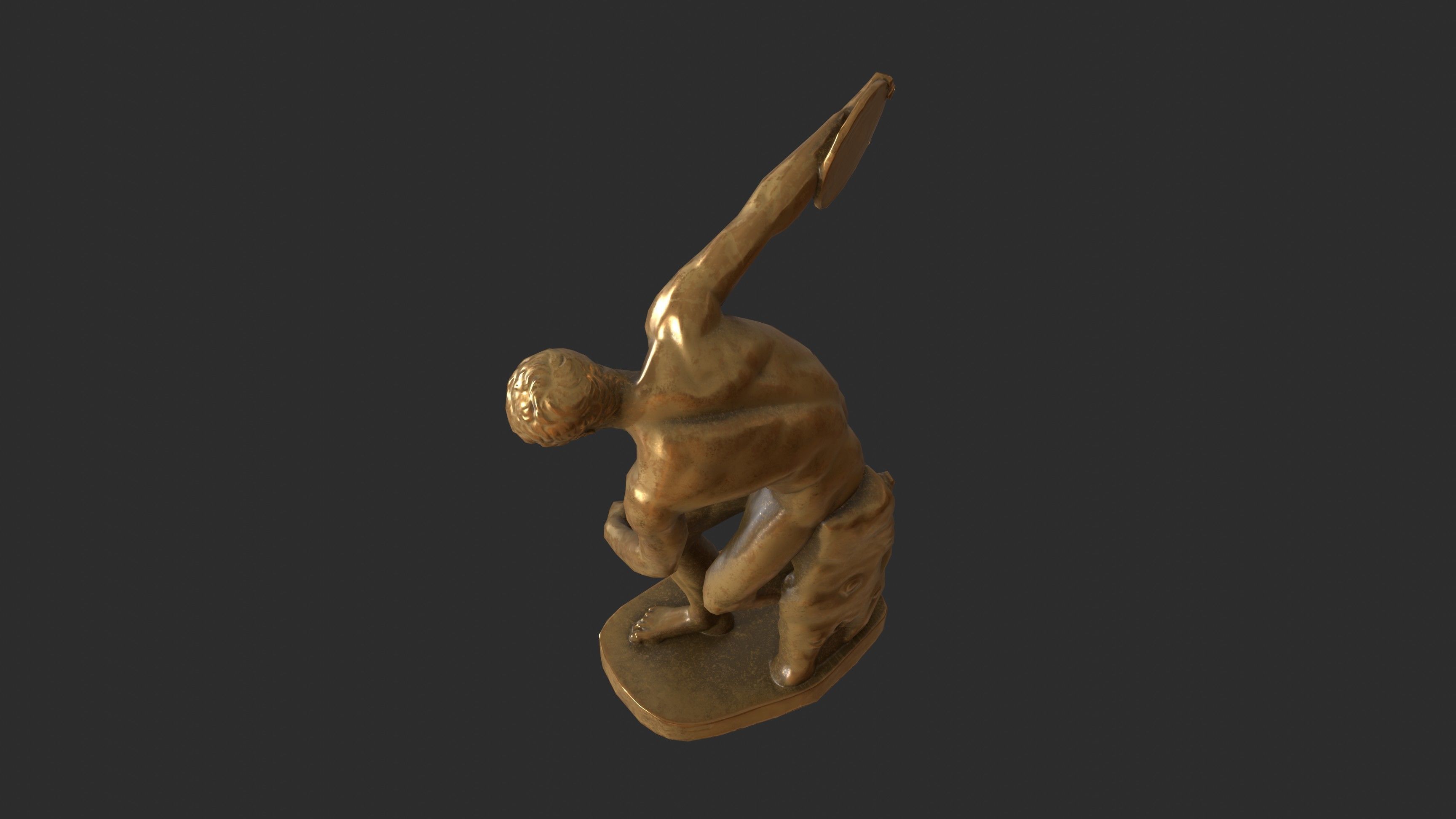 Discobolus Statue - Gold Low-poly 3D model_6