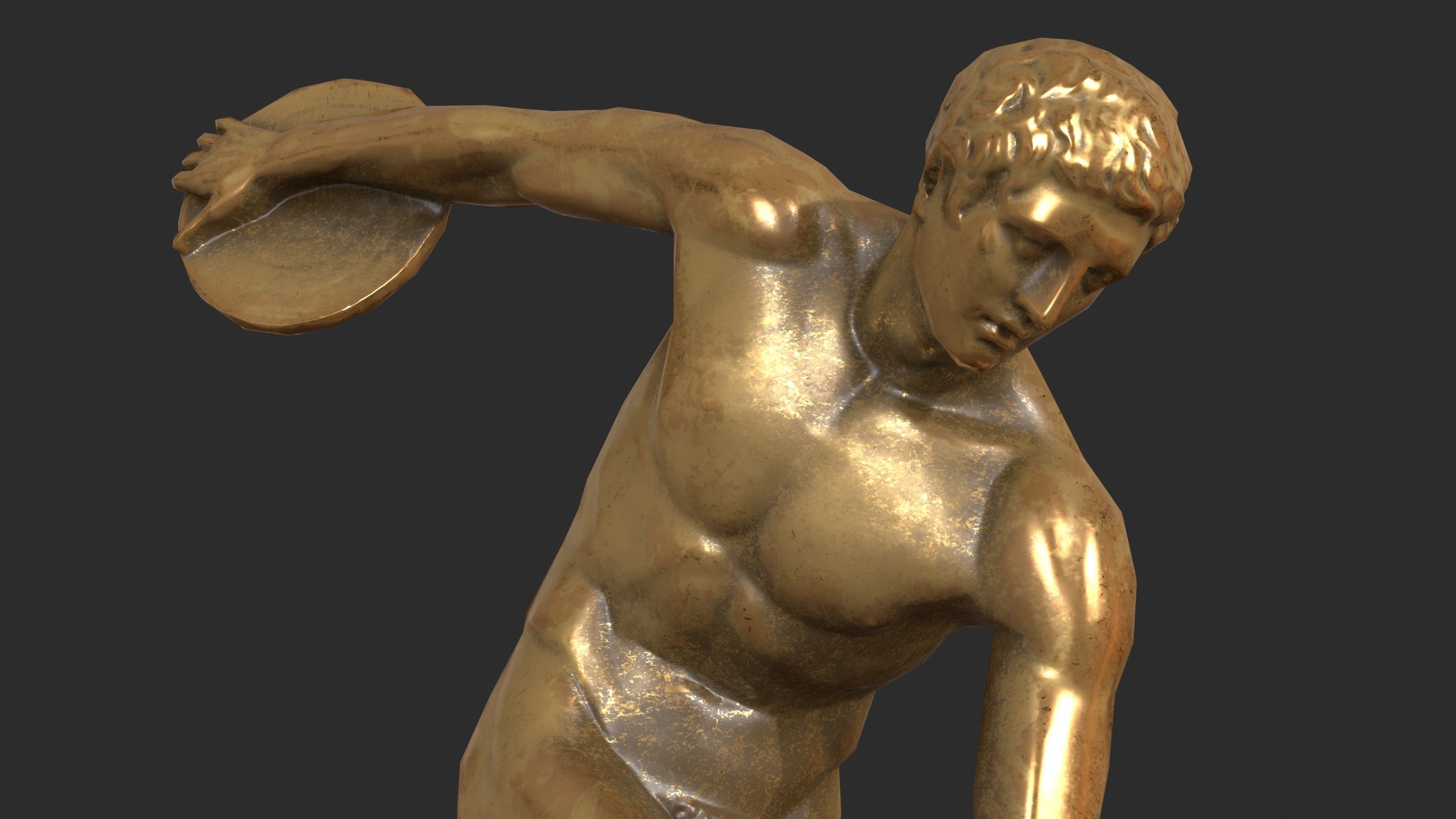 Discobolus Statue - Gold Low-poly 3D model_9