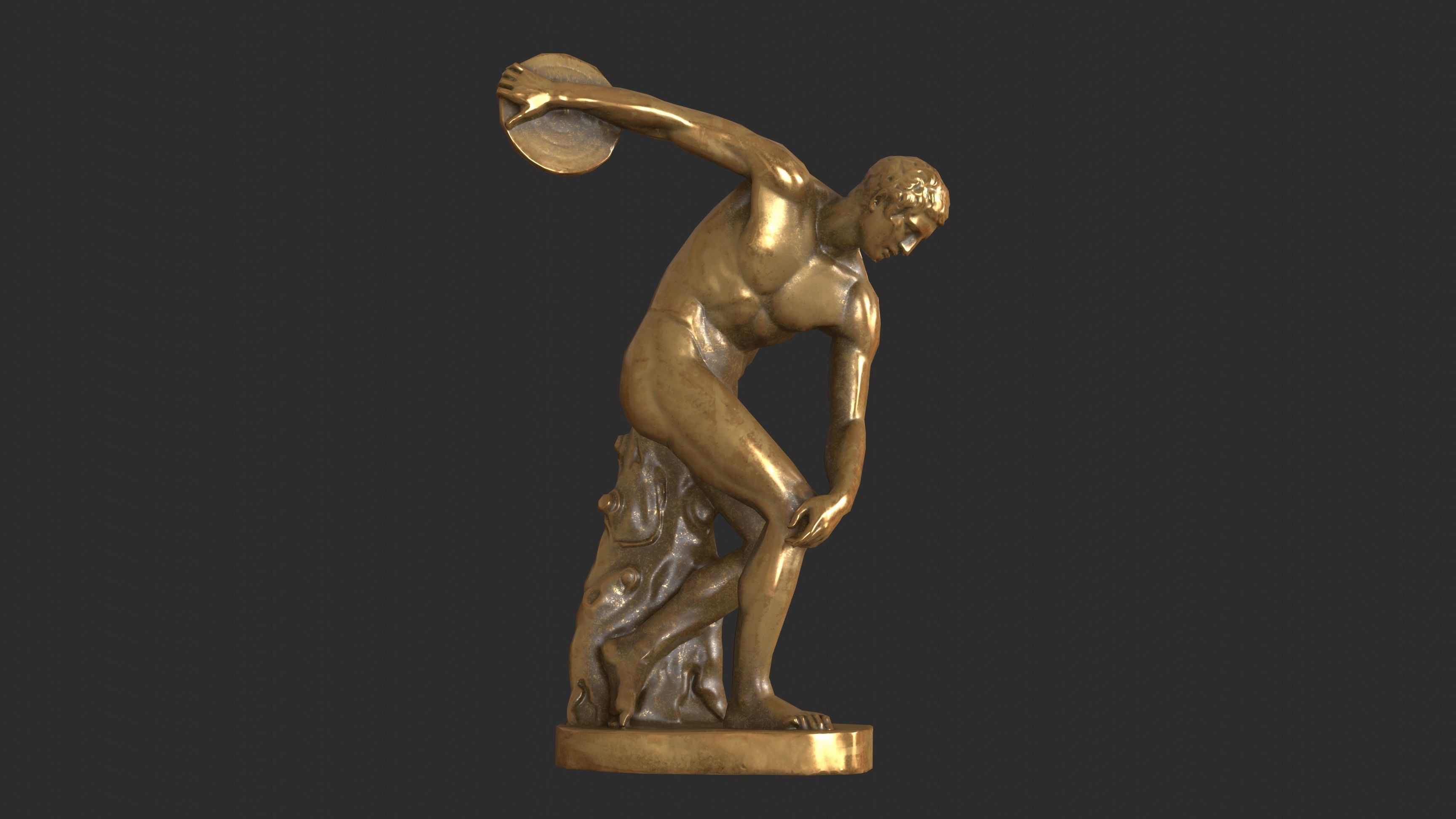 Discobolus Statue - Gold Low-poly 3D model_1