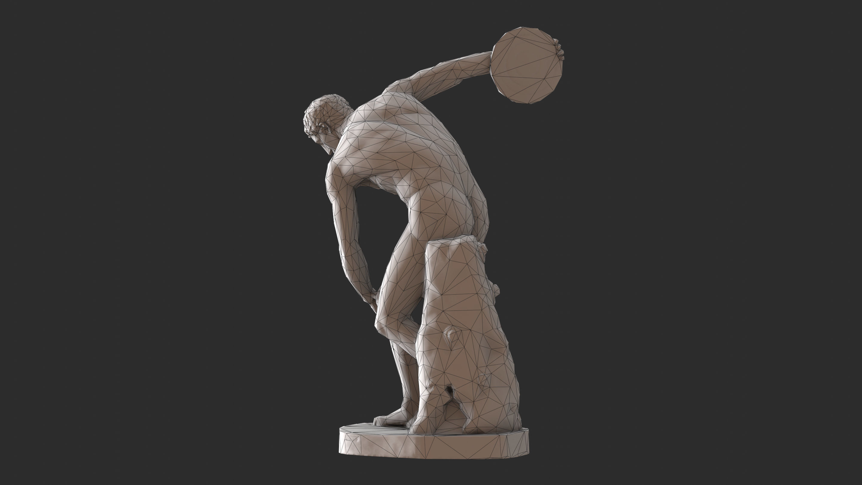 Discobolus Statue - Gold Low-poly 3D model_15