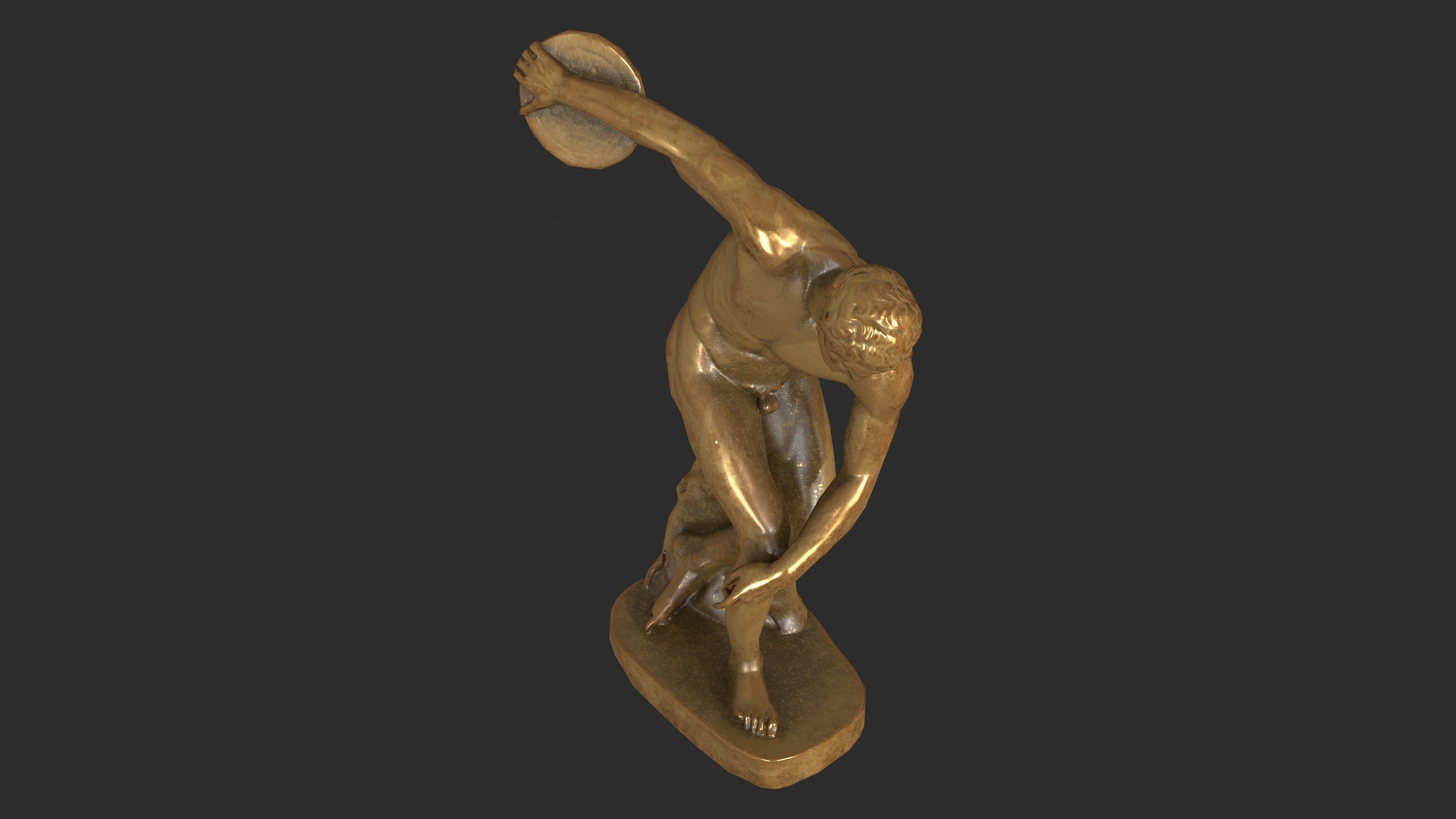 Discobolus Statue - Gold Low-poly 3D model_8