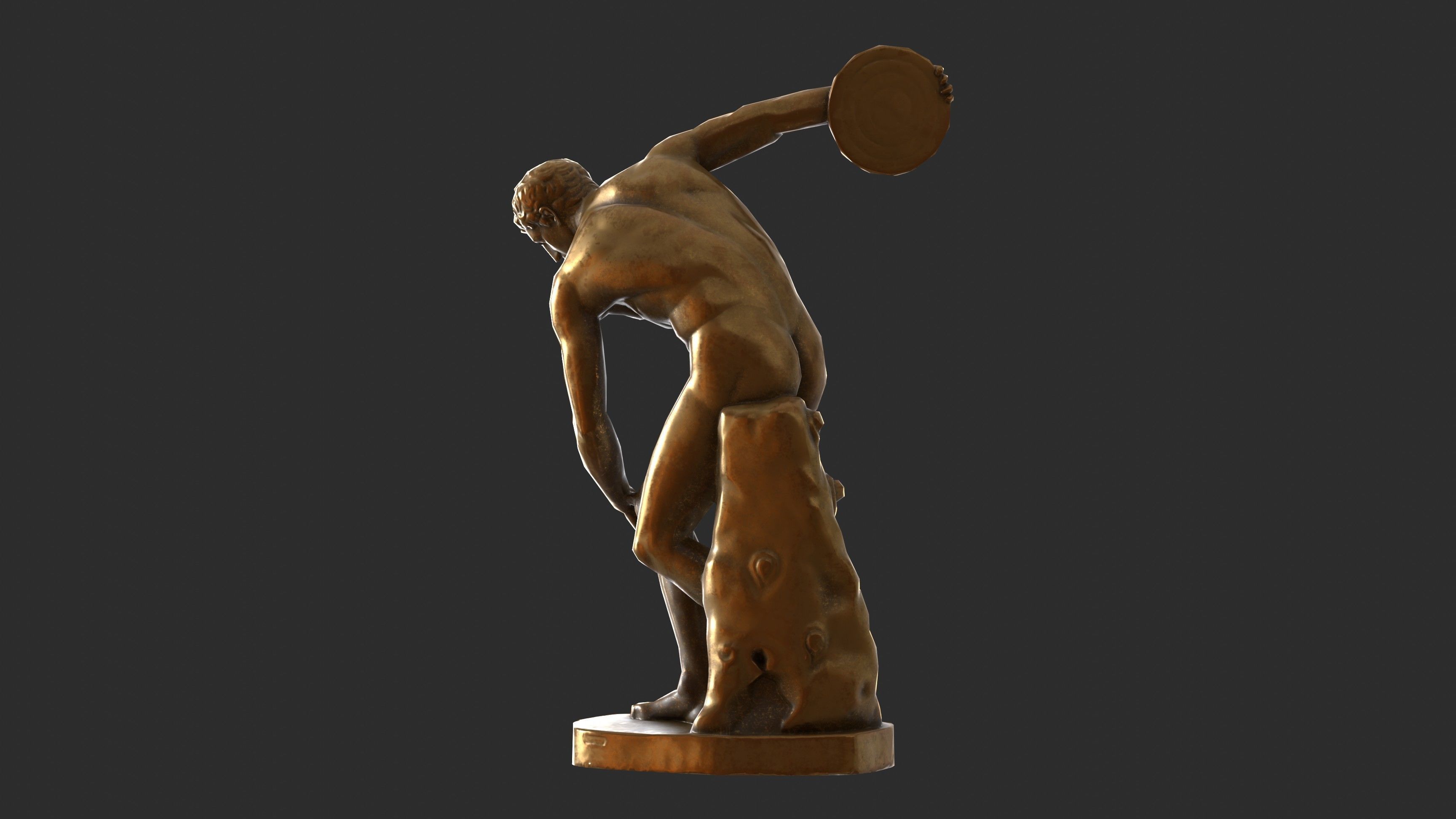 Discobolus Statue - Gold Low-poly 3D model_5