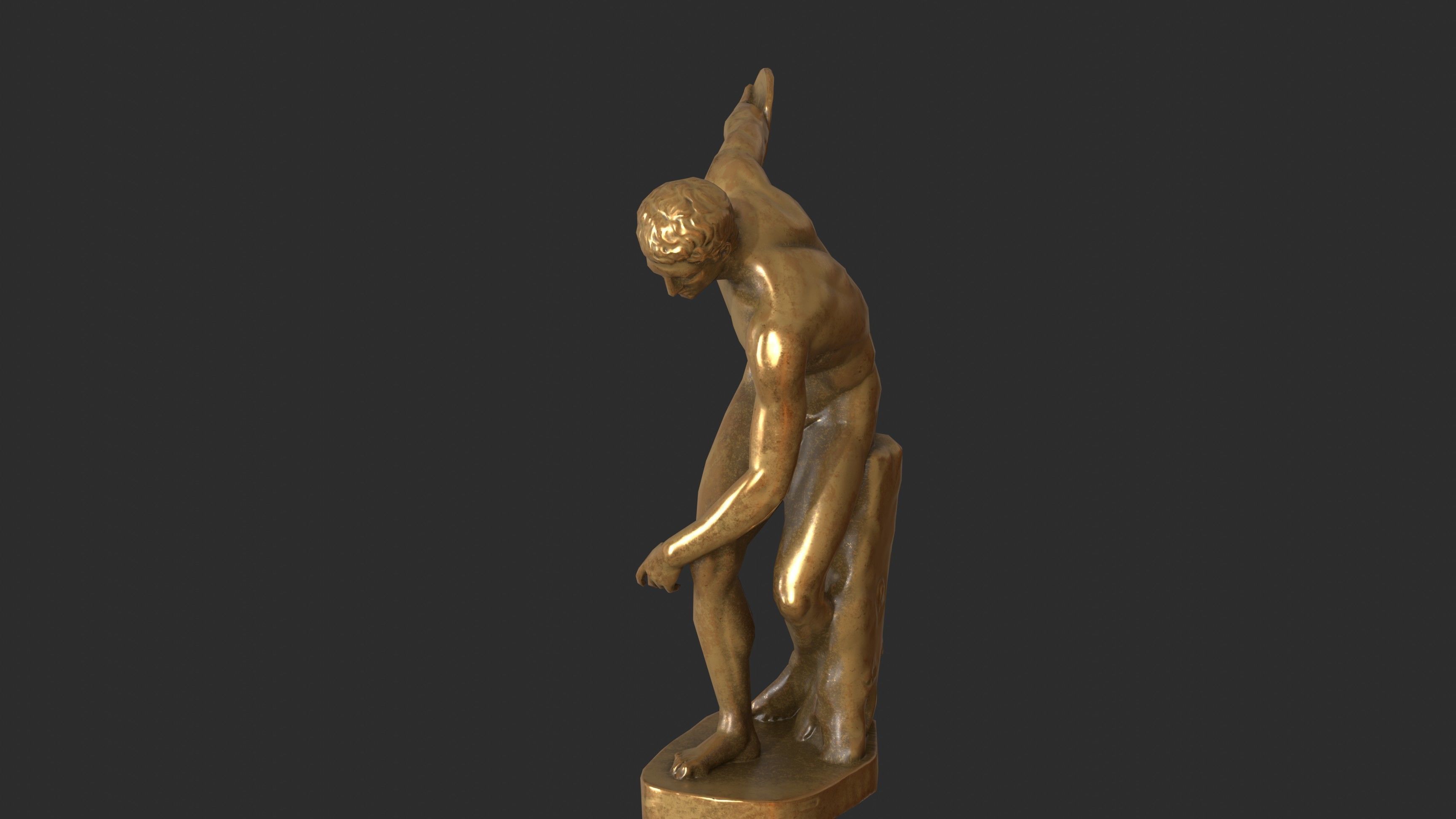 Discobolus Statue - Gold Low-poly 3D model_7