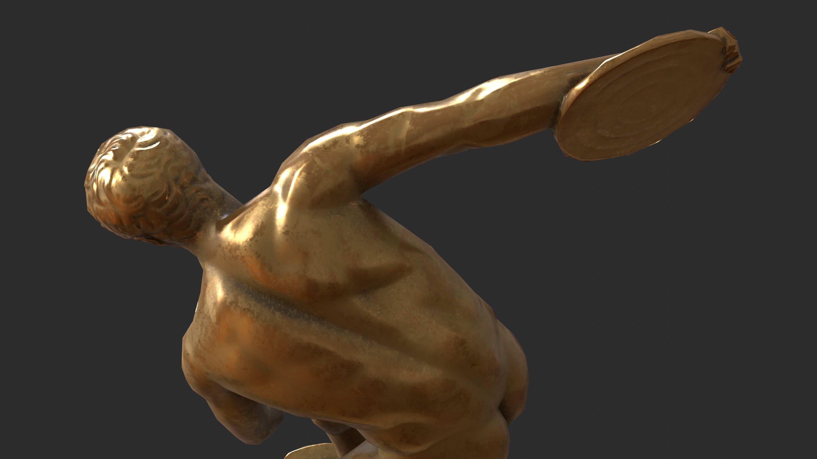 Discobolus Statue - Gold Low-poly 3D model_10