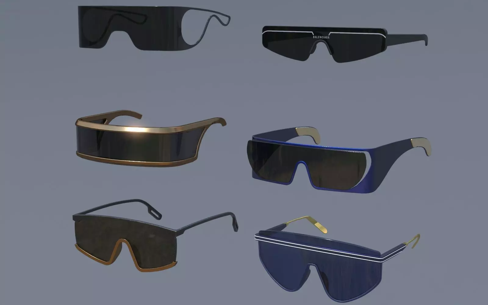 Fashion Sci fi glasses pack x6 3D Model Collection_0