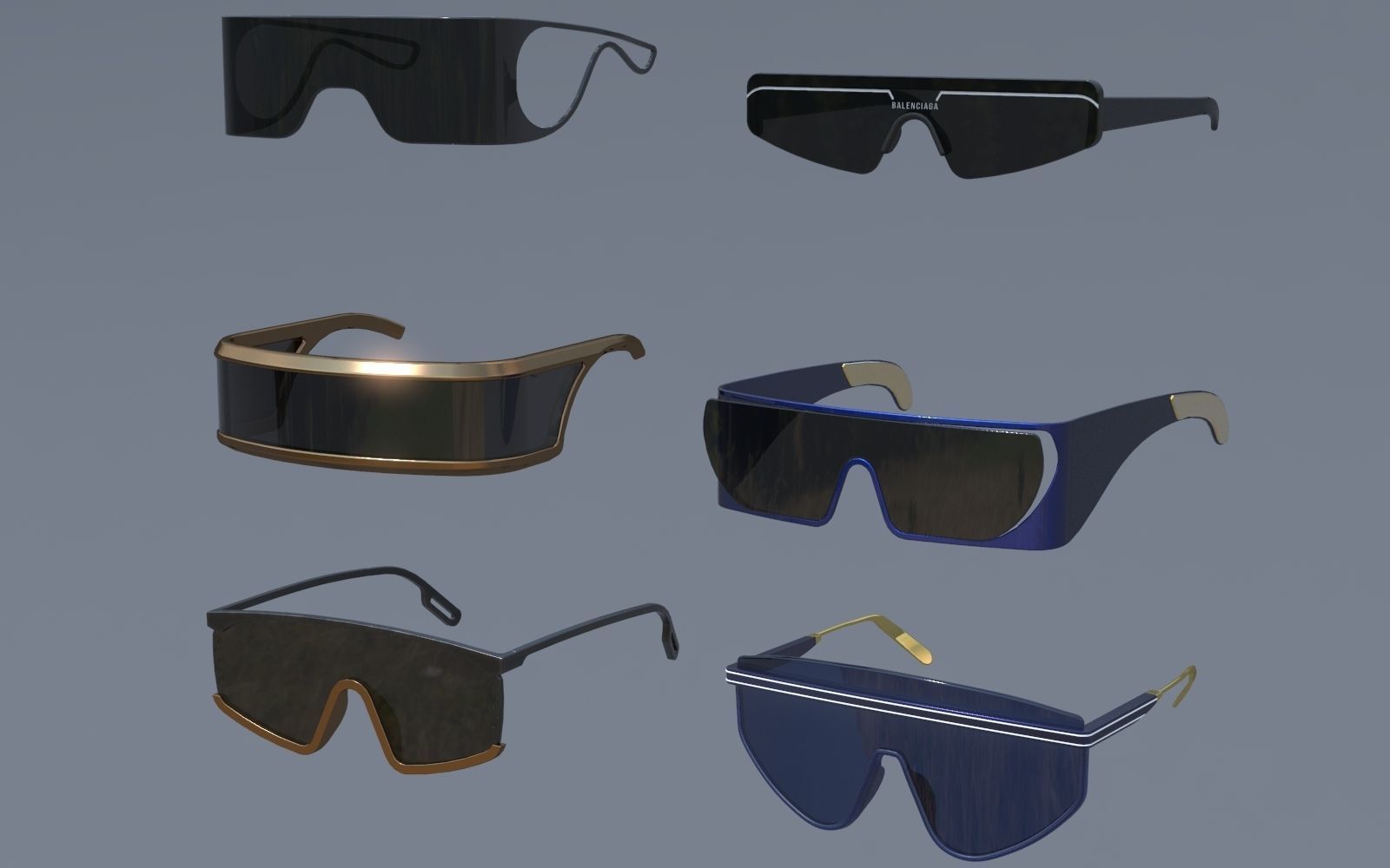 Fashion Sci fi glasses pack x6 3D Model Collection_8
