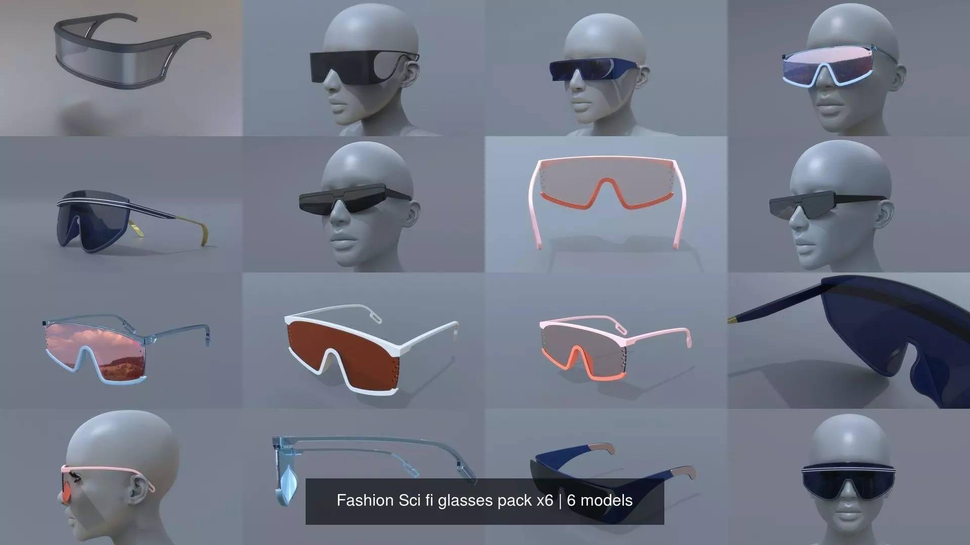 Fashion Sci fi glasses pack x6 3D Model Collection_1