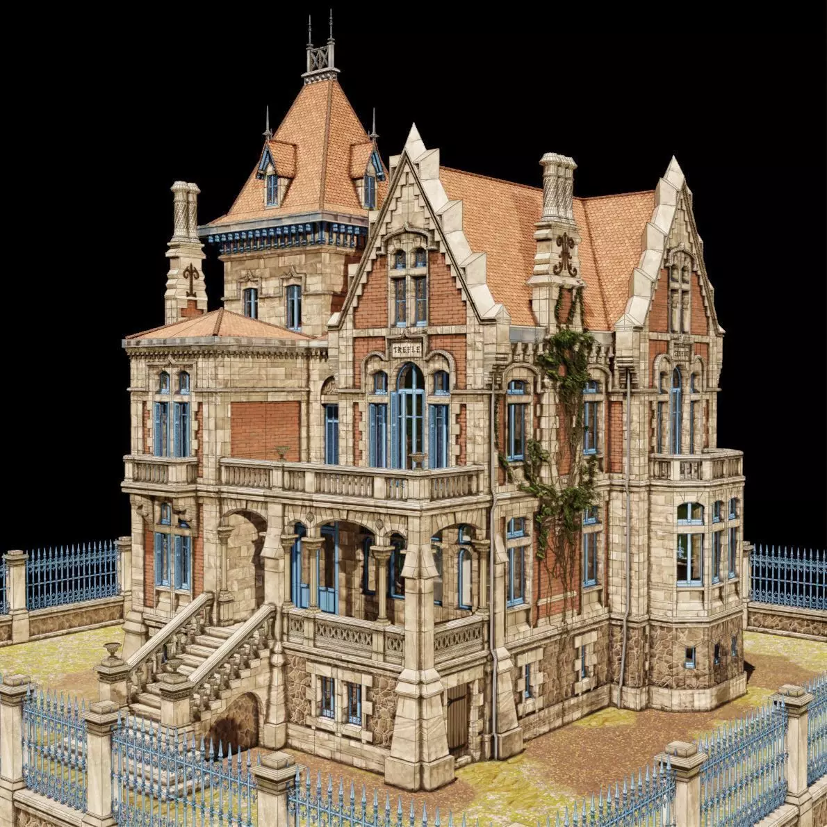 Haunted Neo Gothic Mansion 3D model_0