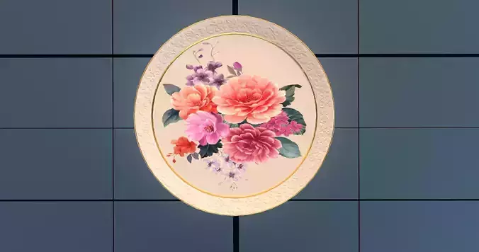 Dishes set PBR plate with flowers