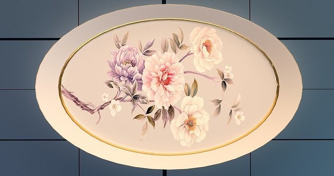 Dishes set PBR plate with flowers Low-poly 3D model 4