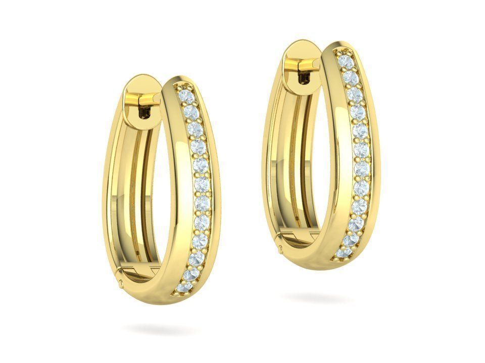 Camila Diamond Hoop Earrings 1row and 3row Diamonds  3D Model Collection_33