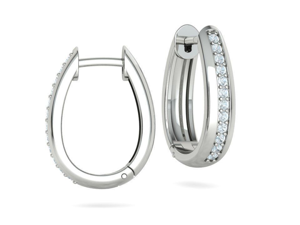 Camila Diamond Hoop Earrings 1row and 3row Diamonds  3D Model Collection_30