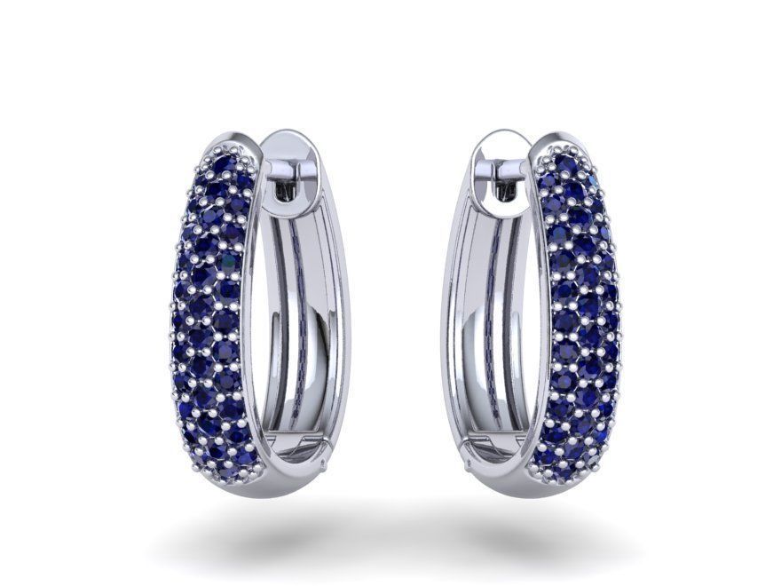 Camila Diamond Hoop Earrings 1row and 3row Diamonds  3D Model Collection_14