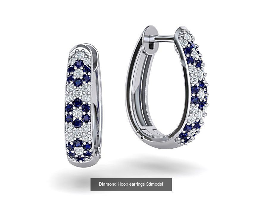 Camila Diamond Hoop Earrings 1row and 3row Diamonds  3D Model Collection_3