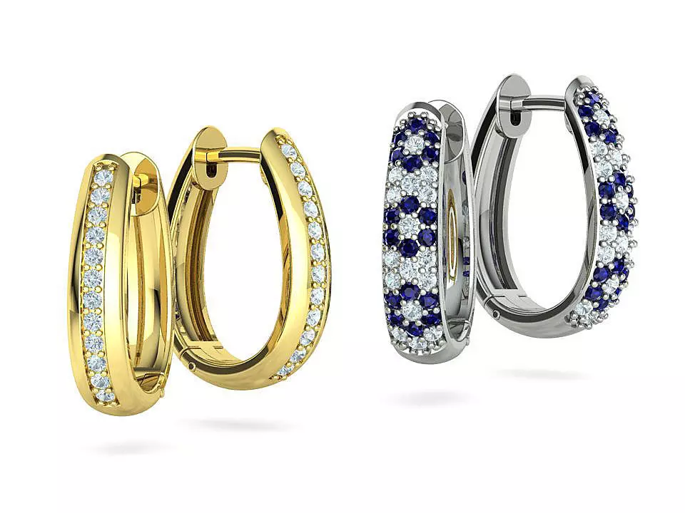 Camila Diamond Hoop Earrings 1row and 3row Diamonds  3D Model Collection_0