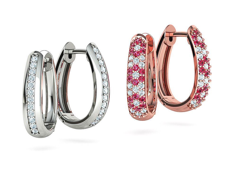 Camila Diamond Hoop Earrings 1row and 3row Diamonds  3D Model Collection_1